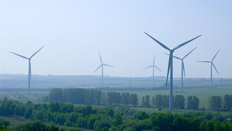Windmills on a field 