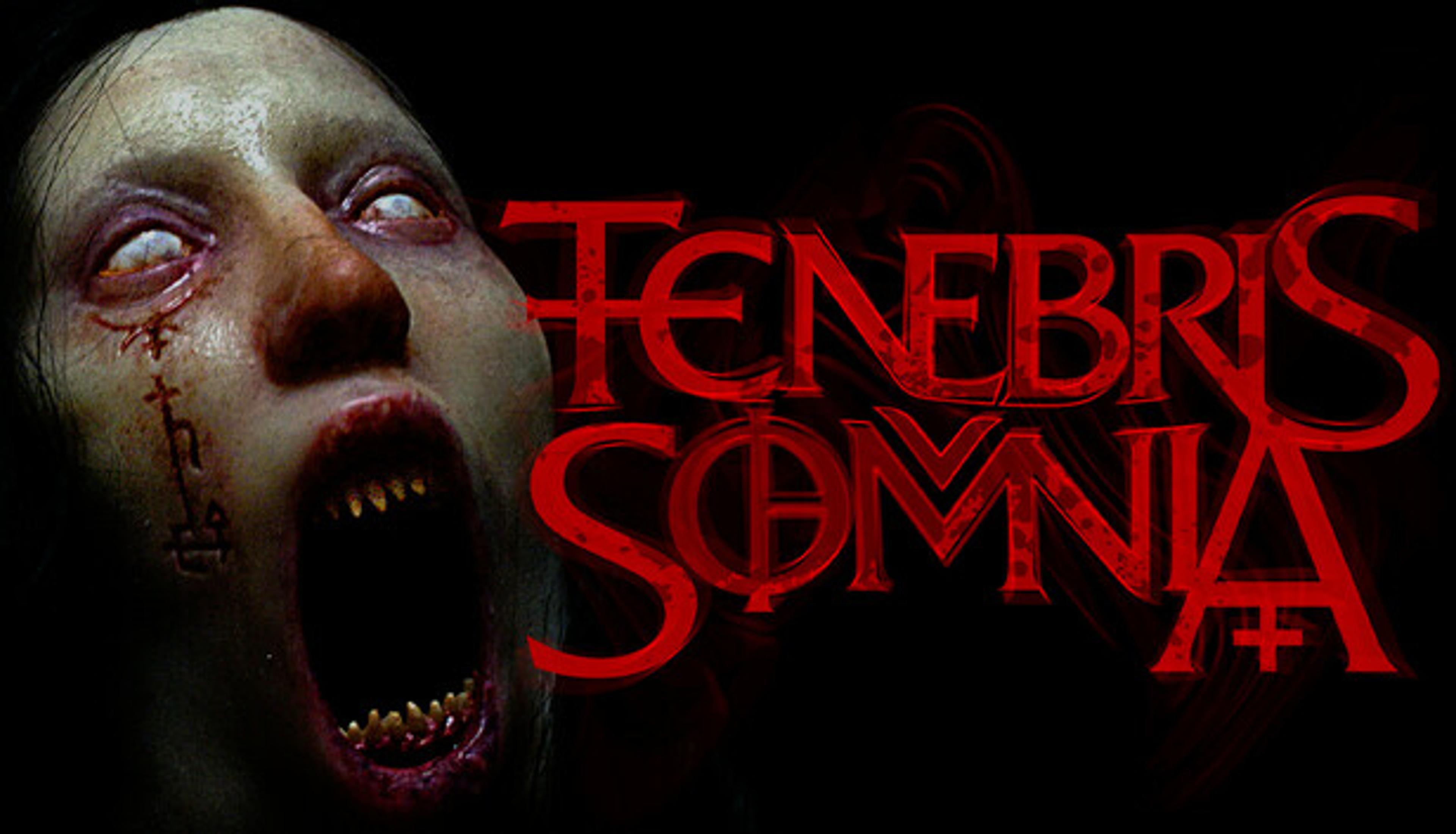 Tenebris Somnia official Steam art, a screaming pale face beside the red title