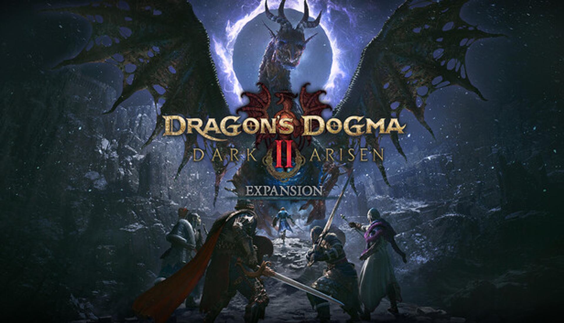 Dragon's Dogma 2: Dark Arisen expansion official Steam art, the party beneath a spectral dragon (Capcom)