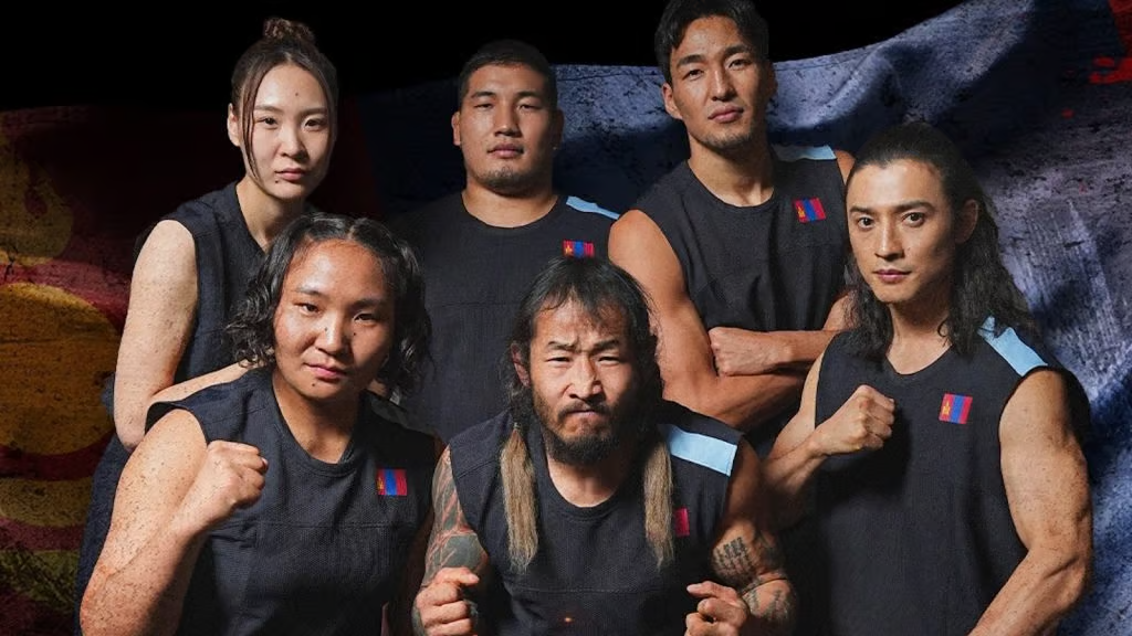 Five competitors from one national team posed together in black