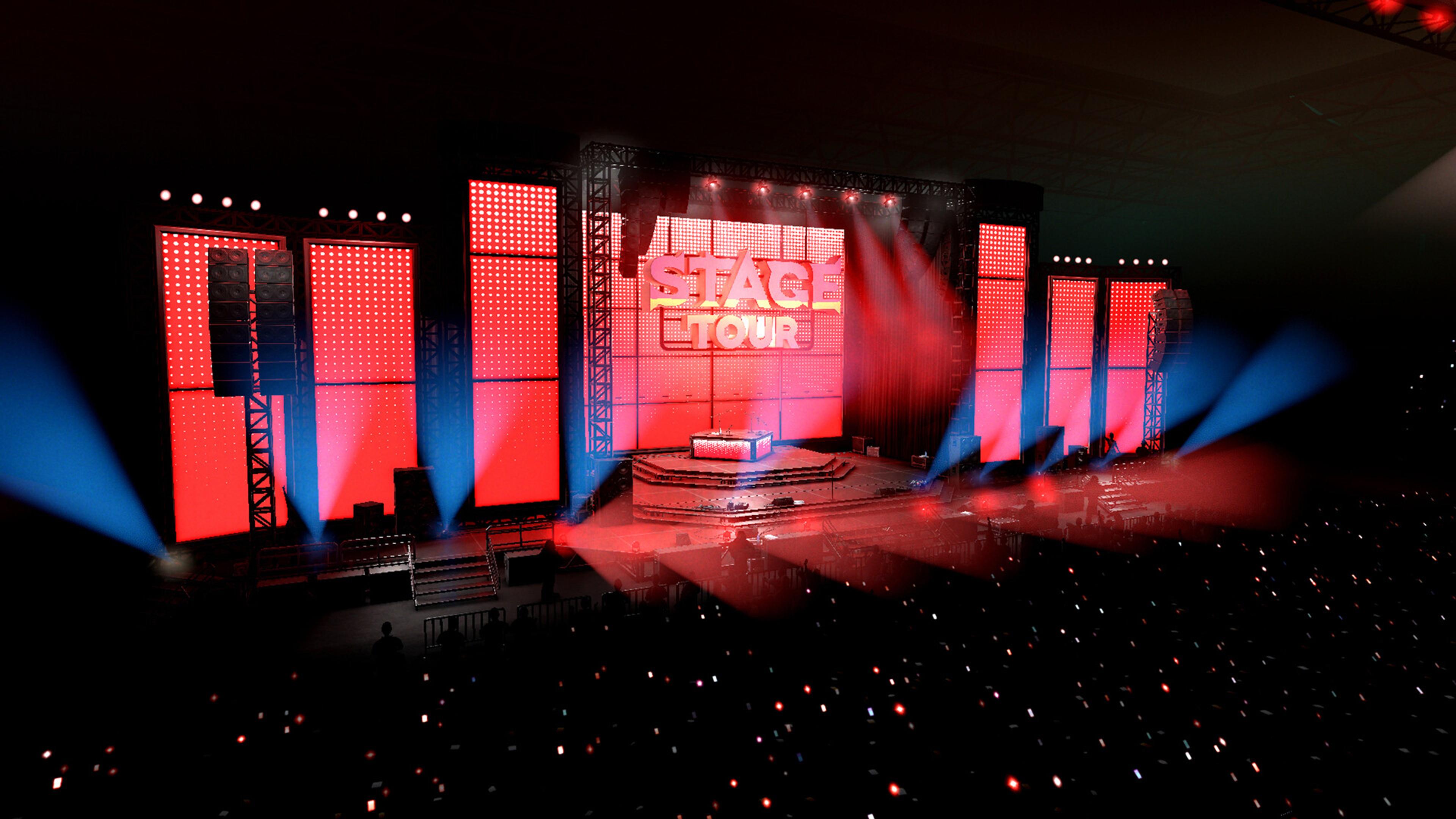 The Stage Tour arena stage bathed in red light. Screenshot: RedOctane Games.