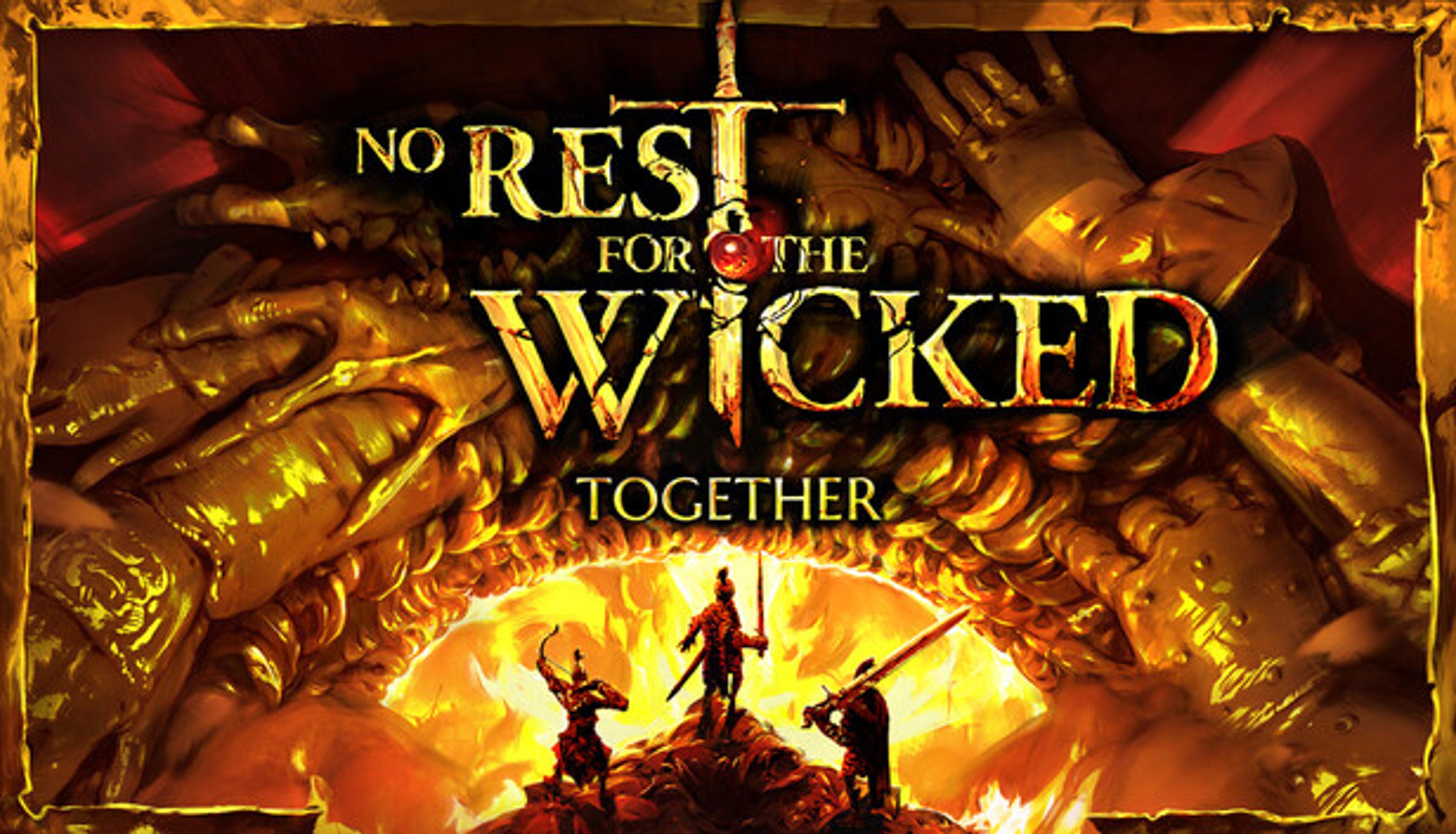 No Rest for the Wicked official Steam art, three adventurers before a golden shrine (Moon Studios)