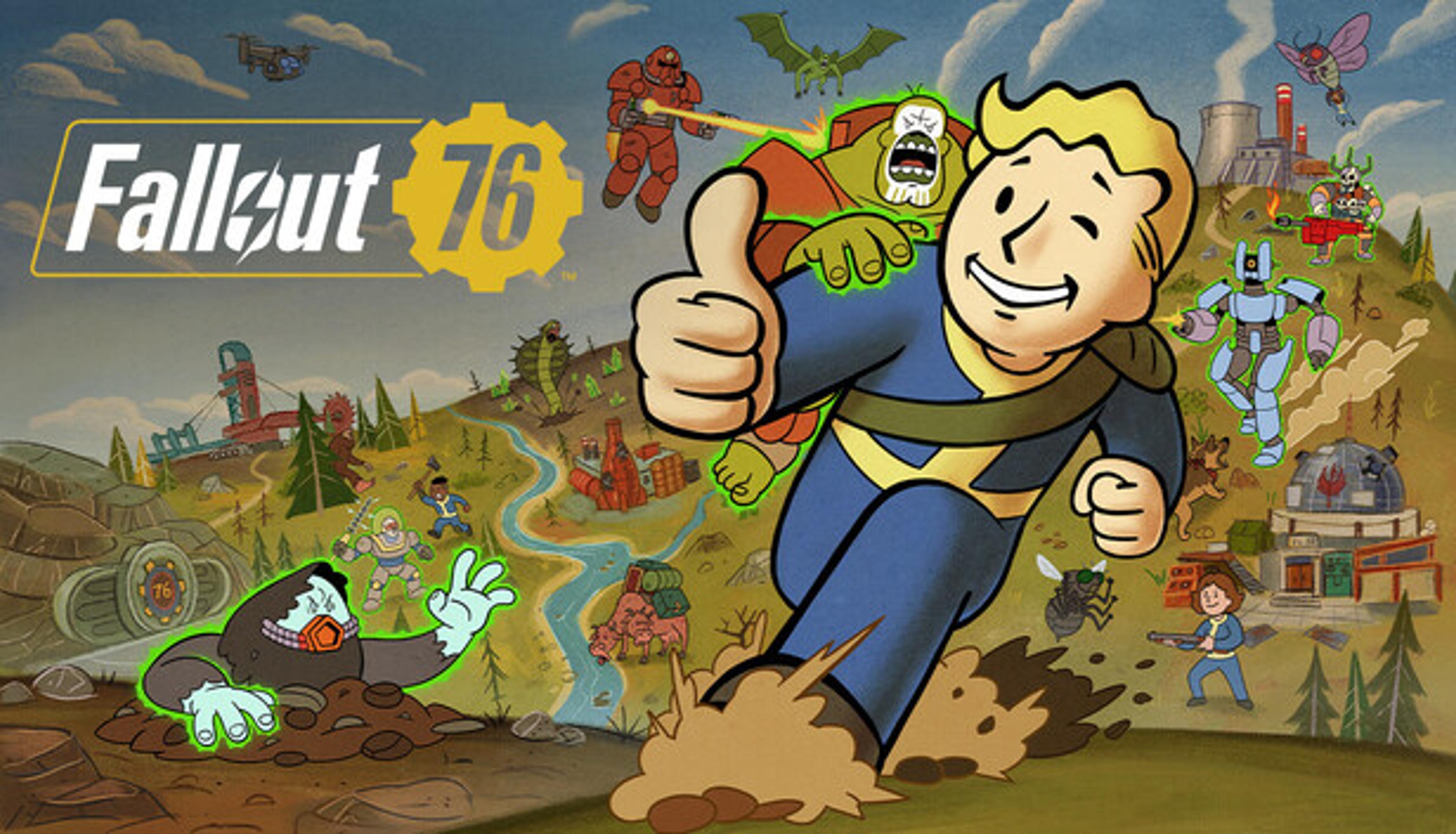 Fallout 76 key art with Vault Boy running through Appalachia. The Raven Rock expansion arrives in 2027. Image: Bethesda Softworks.