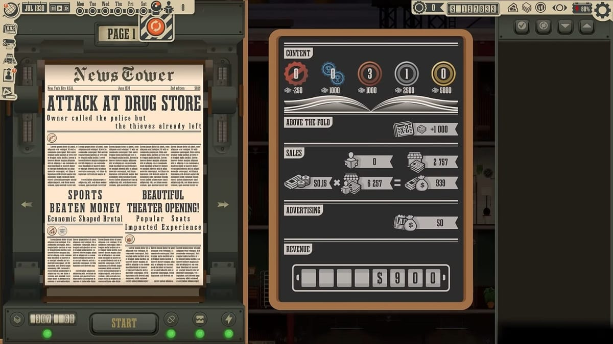 The front page layout editor with headline blocks arranged on a newspaper grid