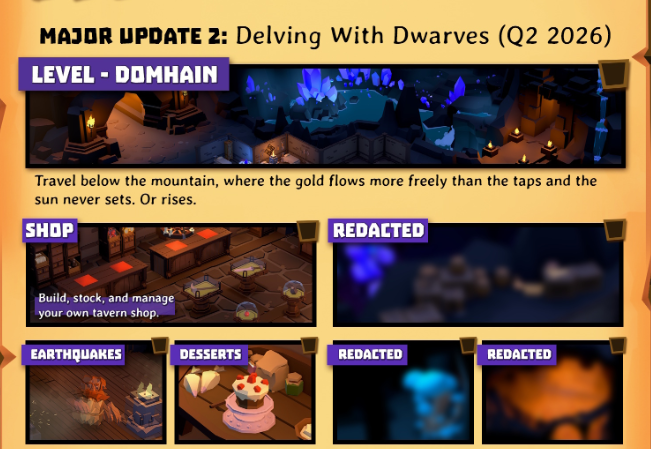 The Q2 2026 roadmap card for Delving With Dwarves