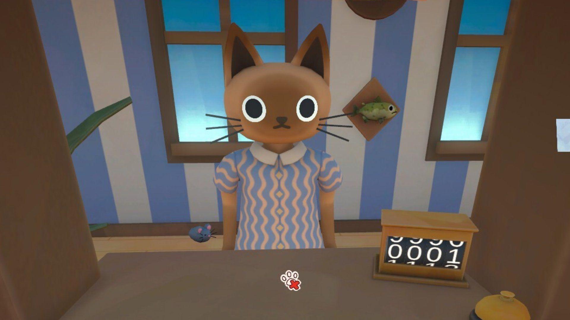 Cat Mail Co. screenshot showing a cat-run island post office piled with parcels