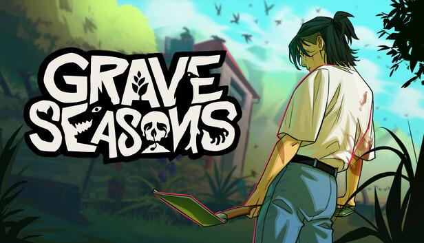 Grave Seasons official Steam art, a farmer with a bloodied spade (Perfect Garbage / Blumhouse)