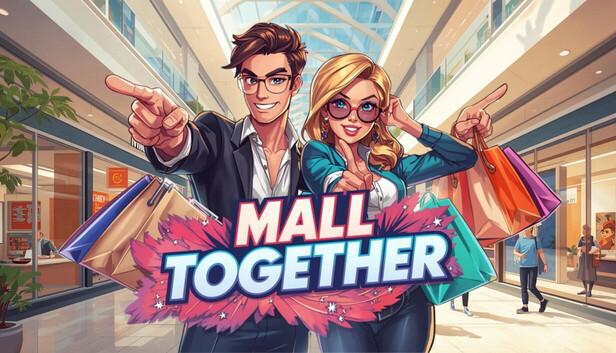 Mall Together official Steam art, two managers pointing inside a bright shopping mall
