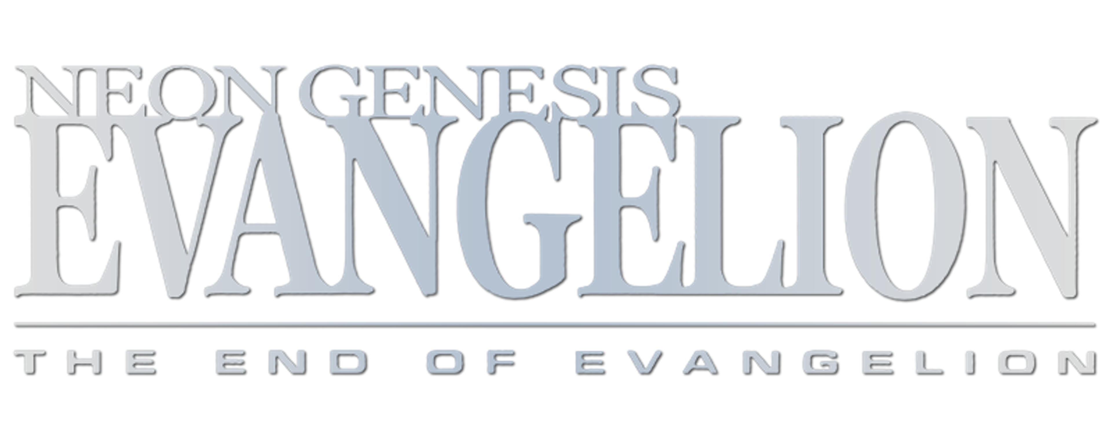 The End of Evangelion title logo in embossed silver lettering