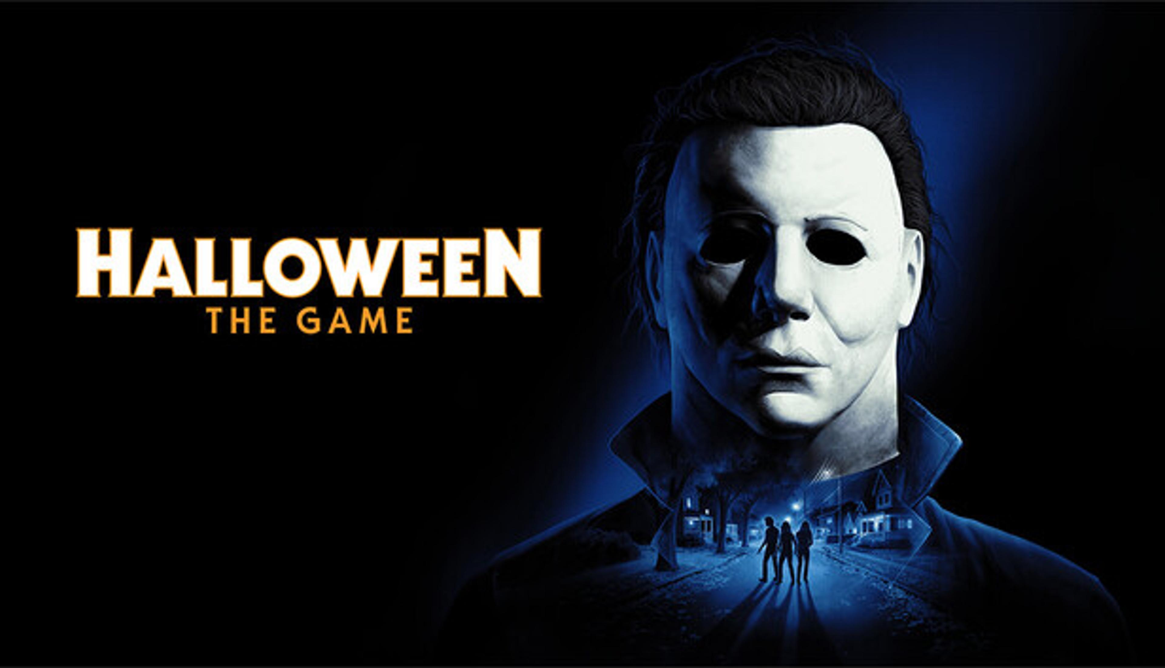 Halloween: The Game official Steam art, Michael Myers looming over a night street