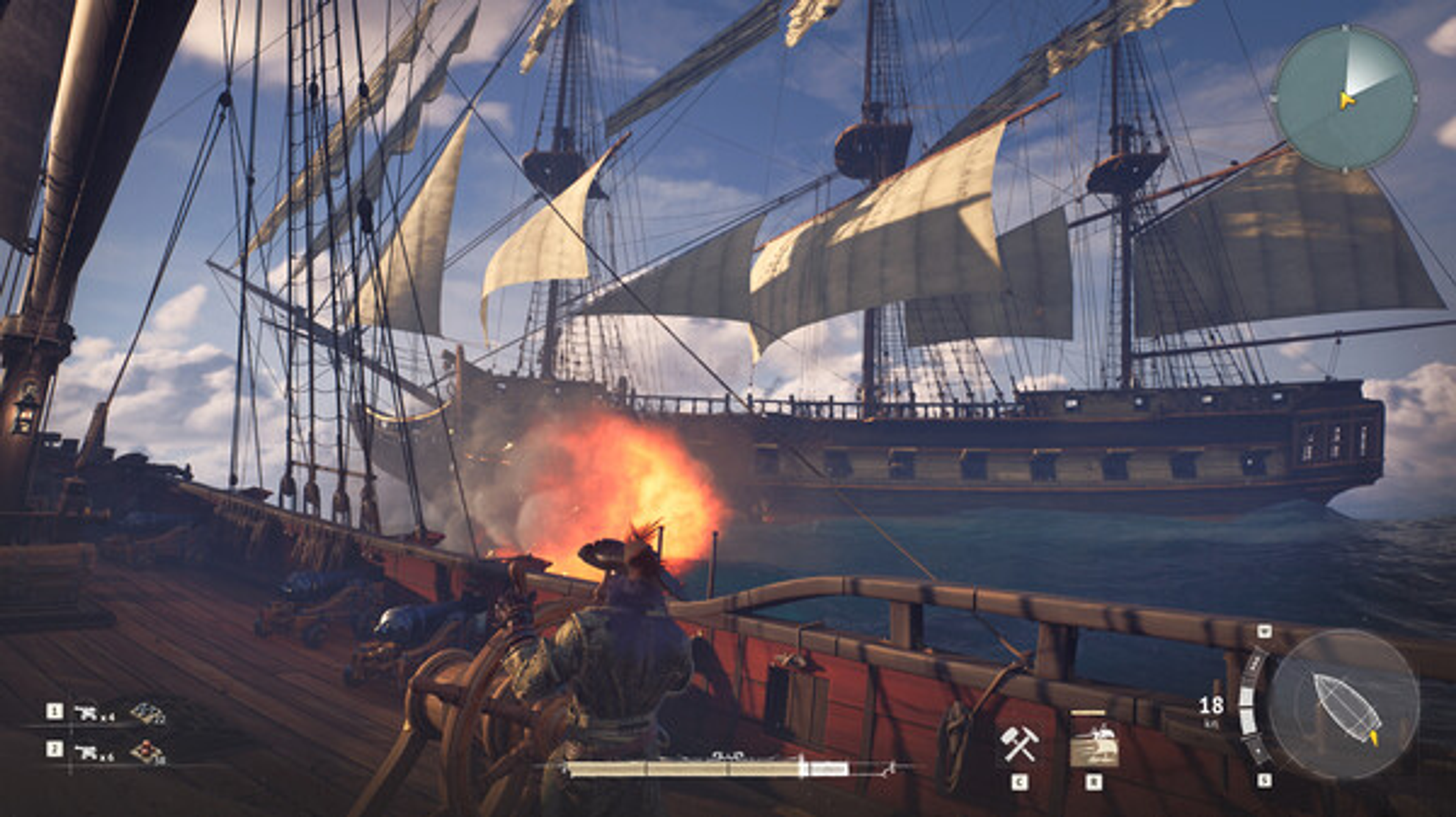 Crosswind sea battle with ships 