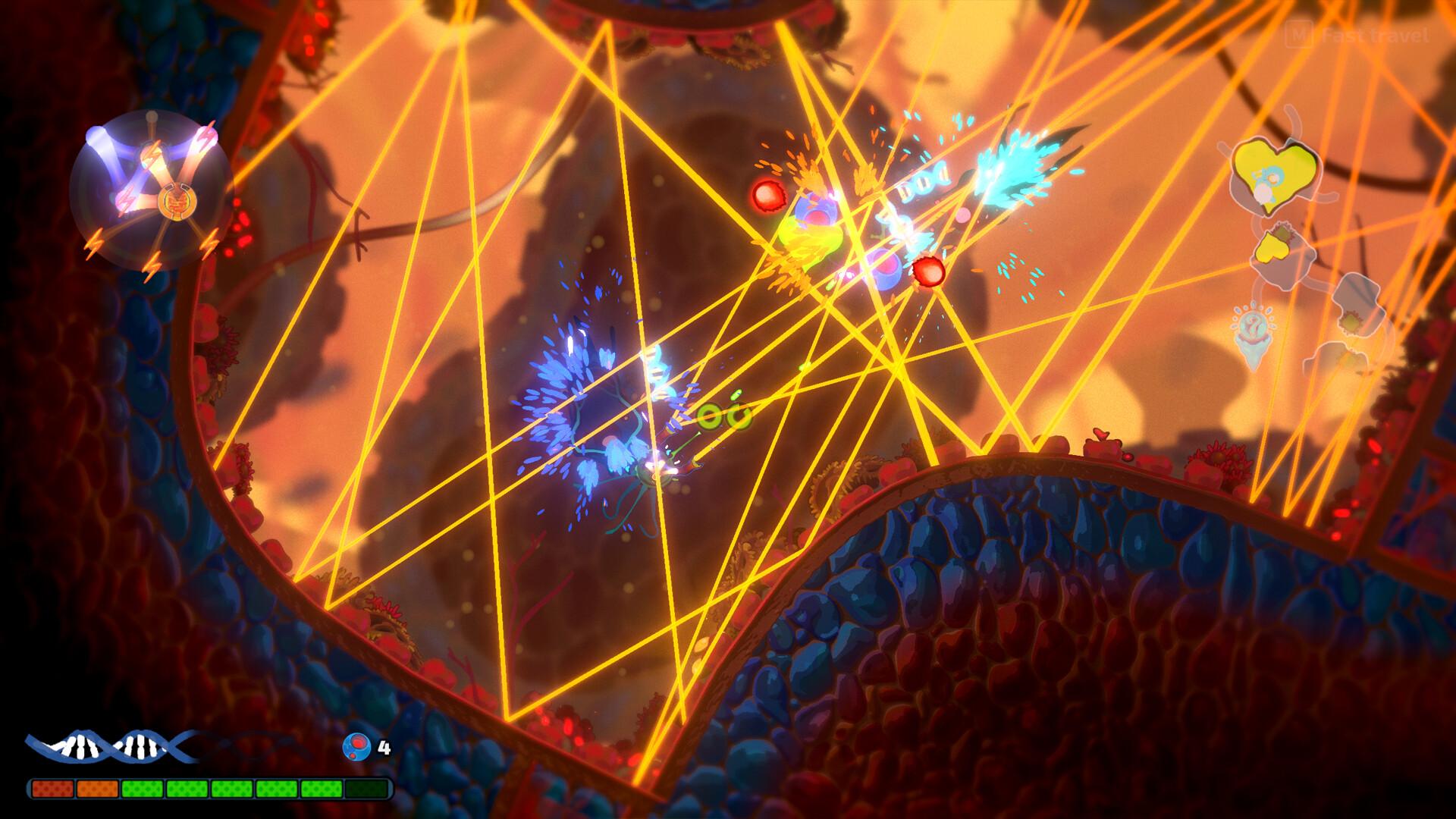 A dense crossfire of orange projectiles filling the arena