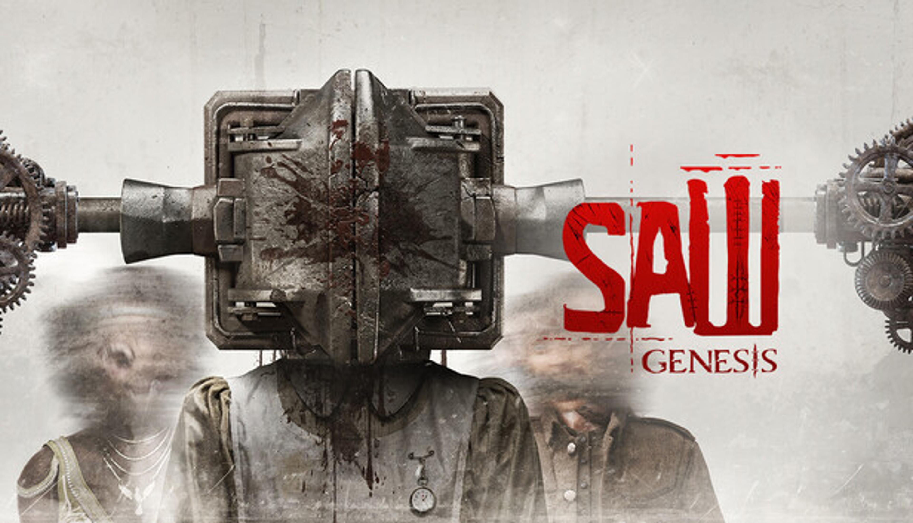 SAW: Genesis official Steam art, a victim in a mechanical head trap (Broken Mirror / Anshar Studios)