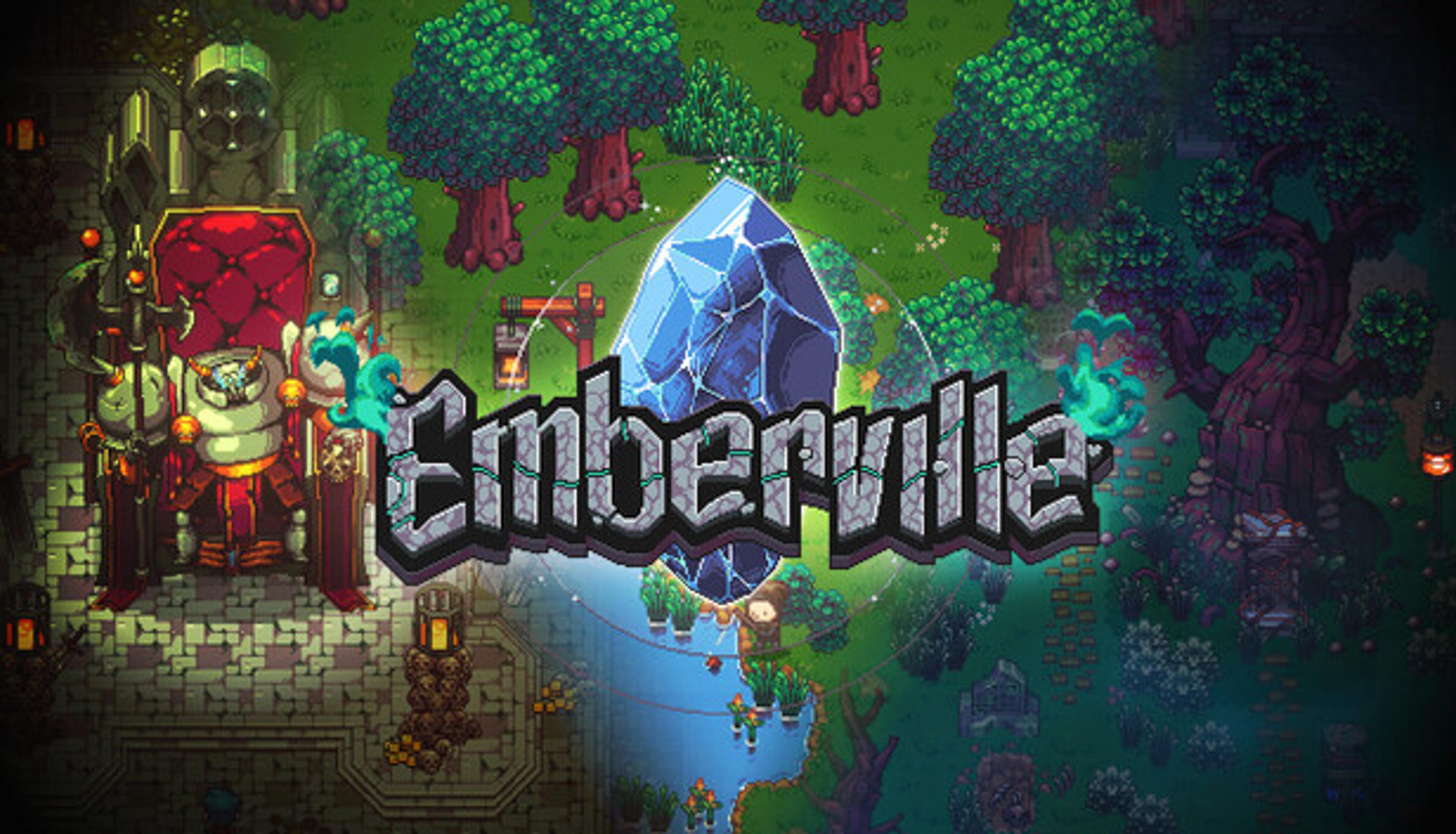 Emberville official key art showing the pixel-art town and underground world. Image: Cygnus Cross.