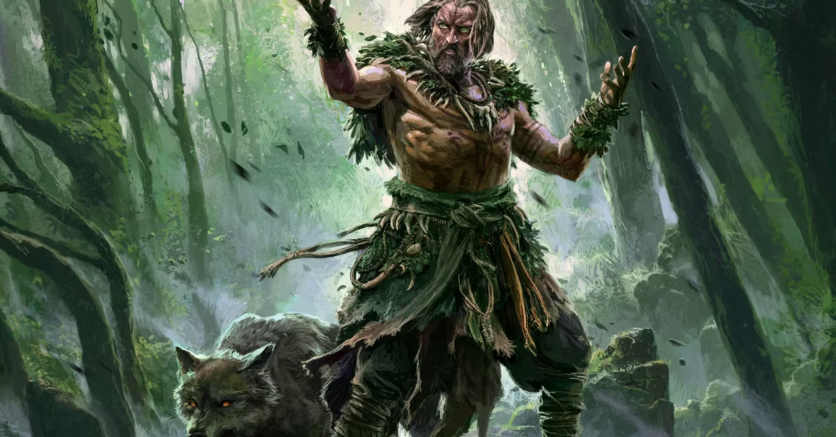 The Druid ascendancy art: a bearded figure wreathed in leaves beside a wolf