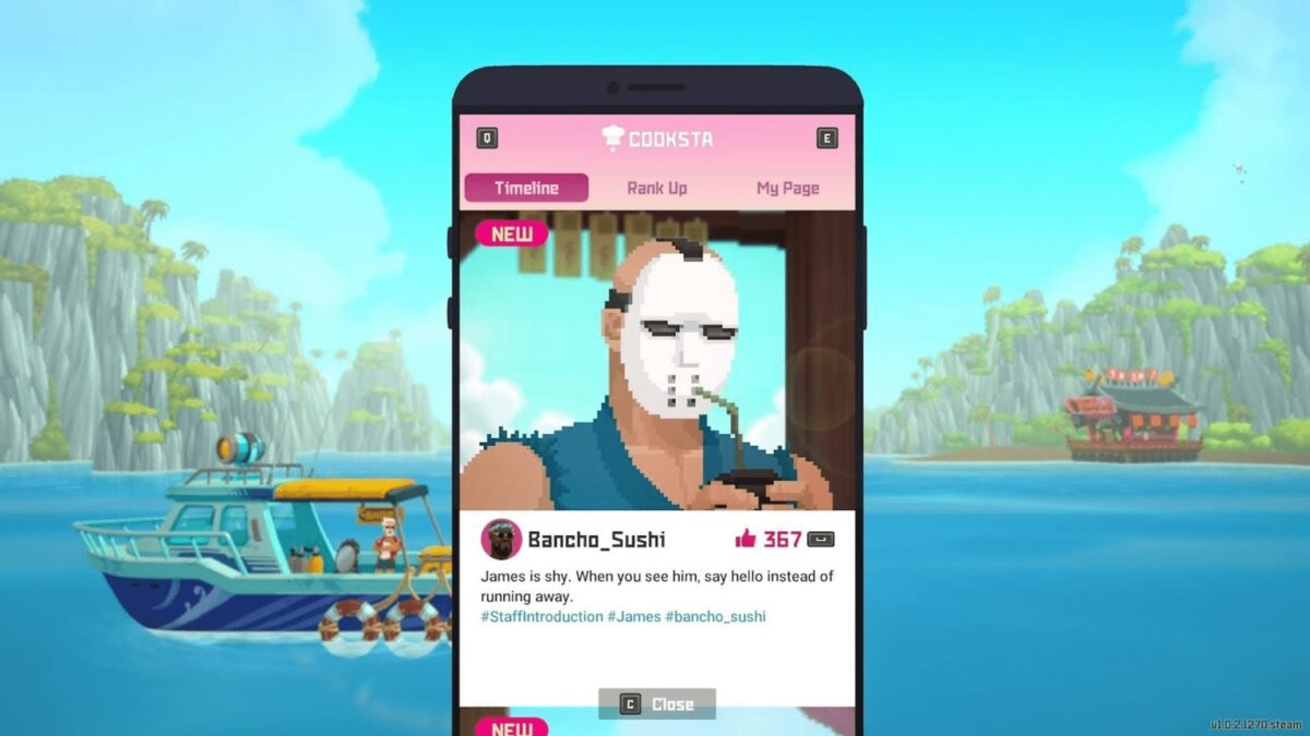 A phone screen showing a Bancho Sushi social post beside a river landscape