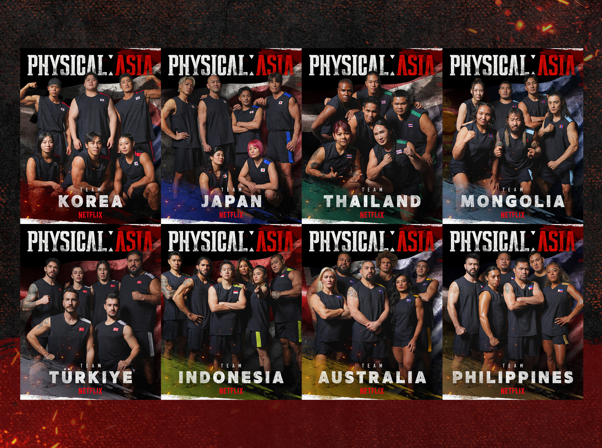 Physical: Asia team cards for Korea, Japan, Thailand, Mongolia, Turkiye, Indonesia, Australia and the Philippines