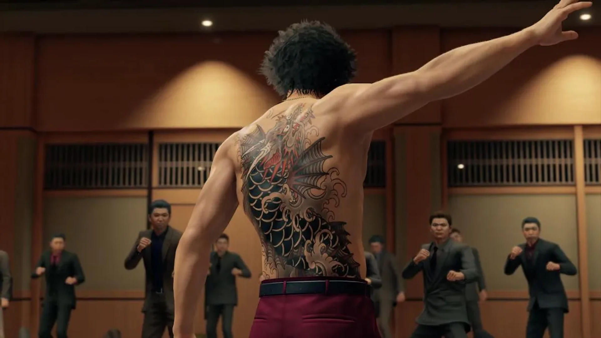Ichiban loves showing off his back tattoo ! 