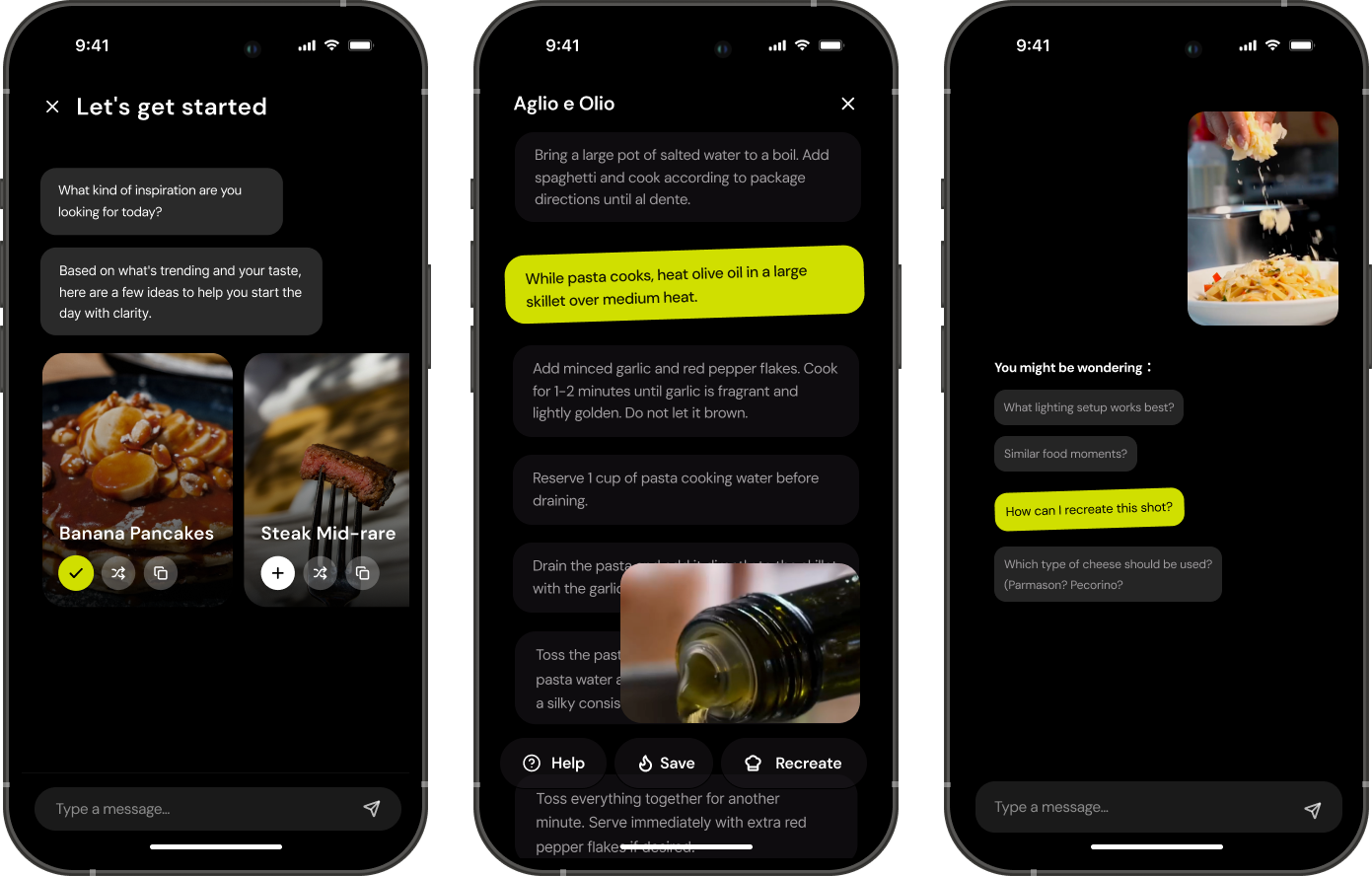 Mobile interface where chefs can explore inspiration for their recipes and storytelling.
