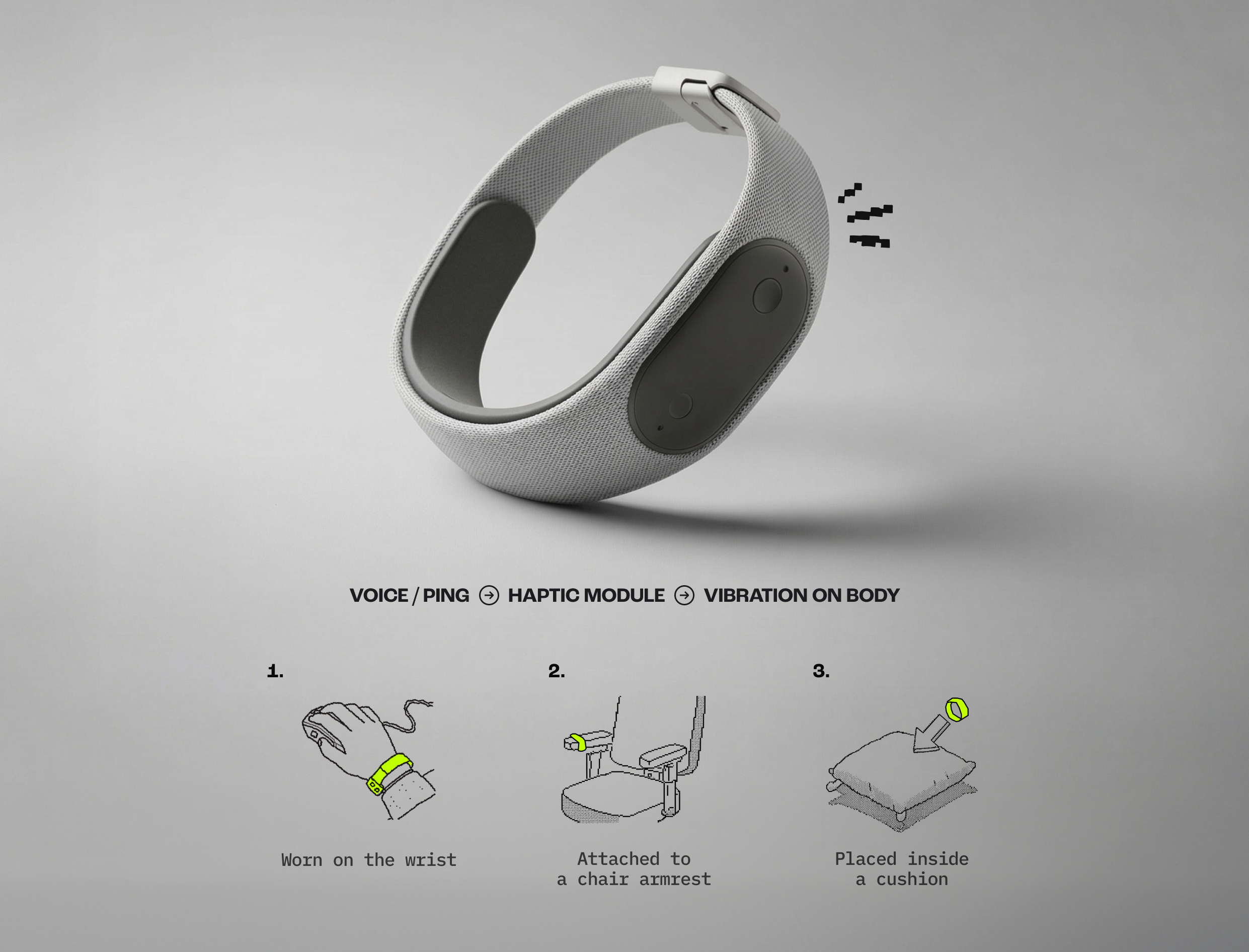 Haptic: Wearable haptic module delivering real-time alerts through vibration.