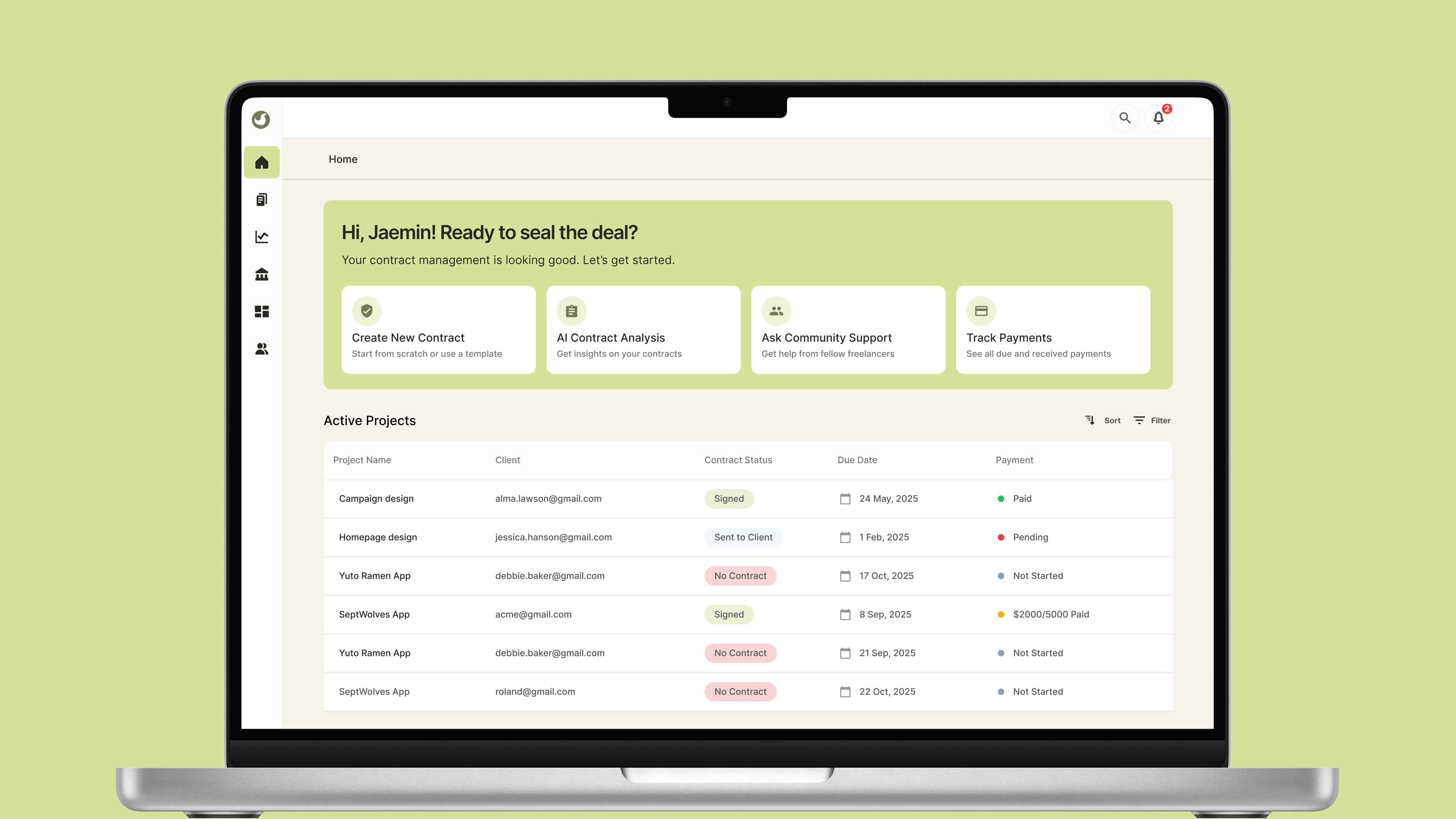 Interface of tool that helps to review and de-mystify contracts.