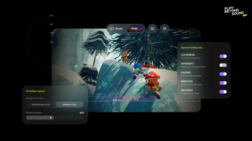Caption: Customizable caption overlay translating voice into visual cues within gameplay.