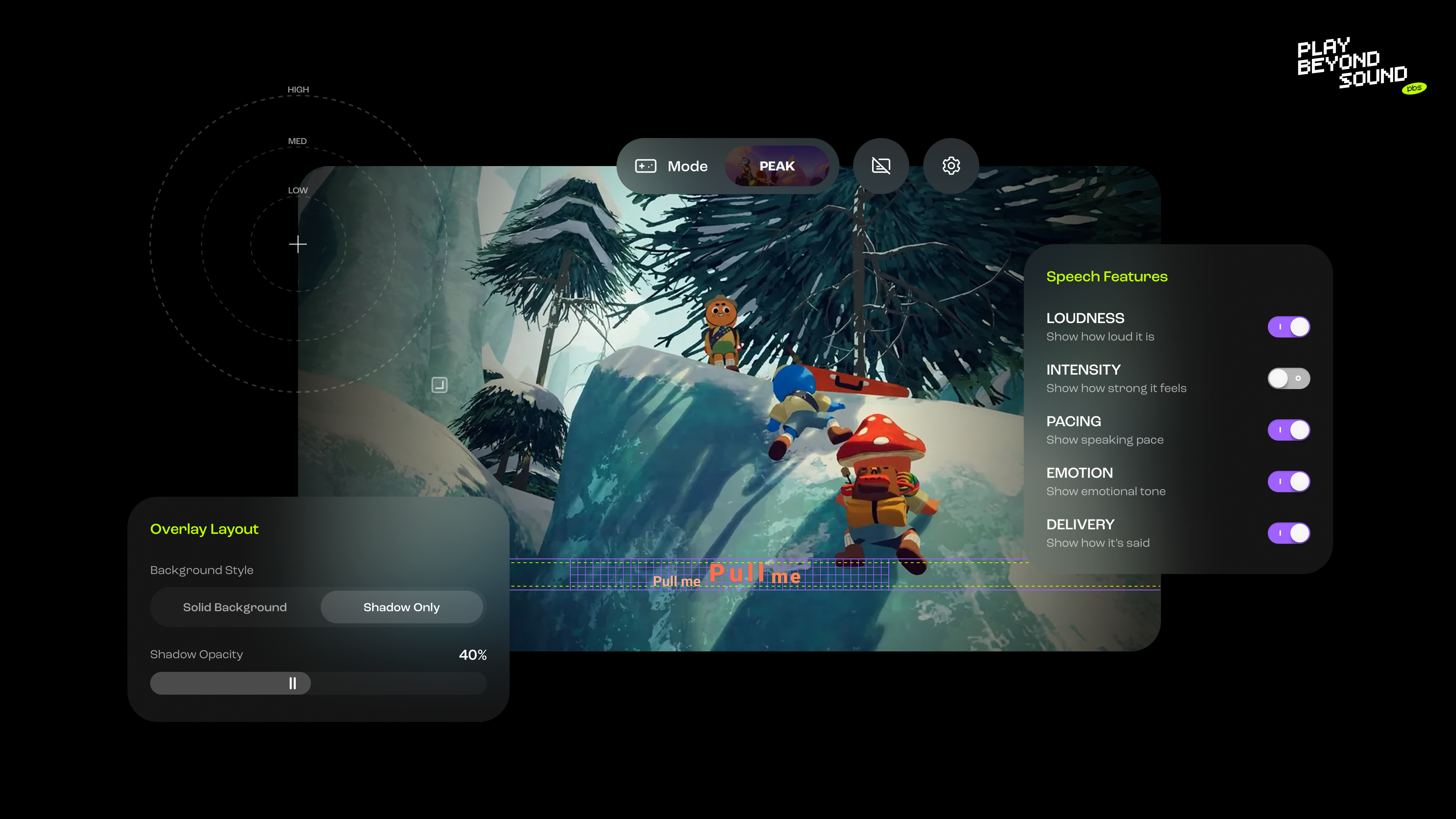 Caption: Customizable caption overlay translating voice into visual cues within gameplay.