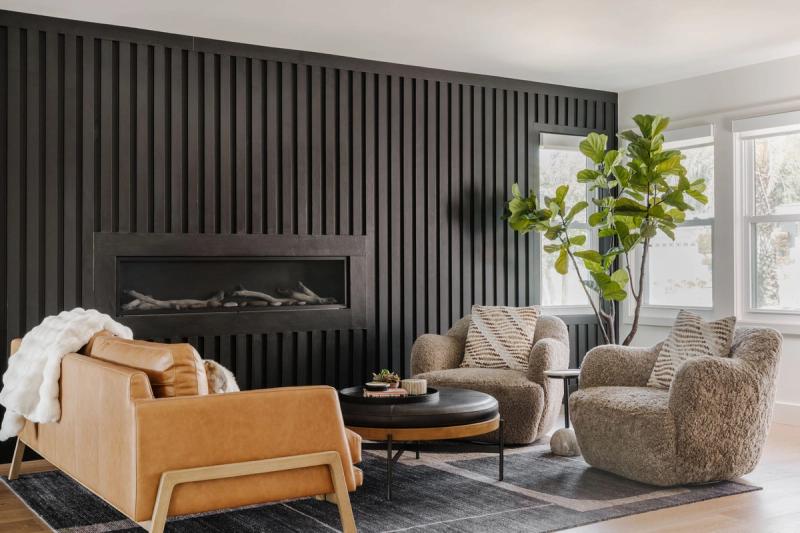 Modern Living Area with Fireplace Accent Wall
