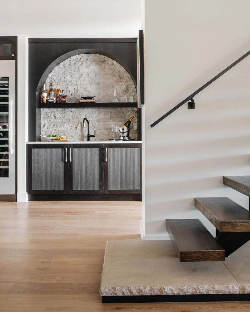 Modern Wet Bar and Staircase Feature