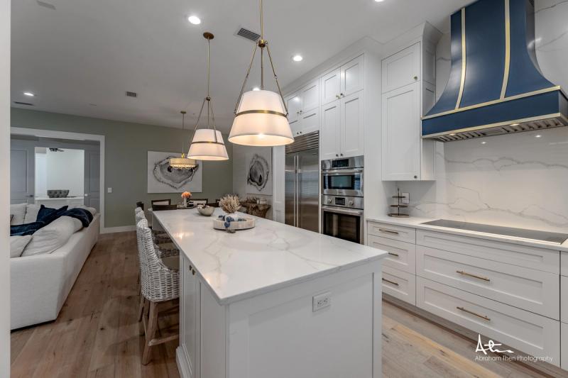 Coastal Kitchen Island with Blue Range Hood