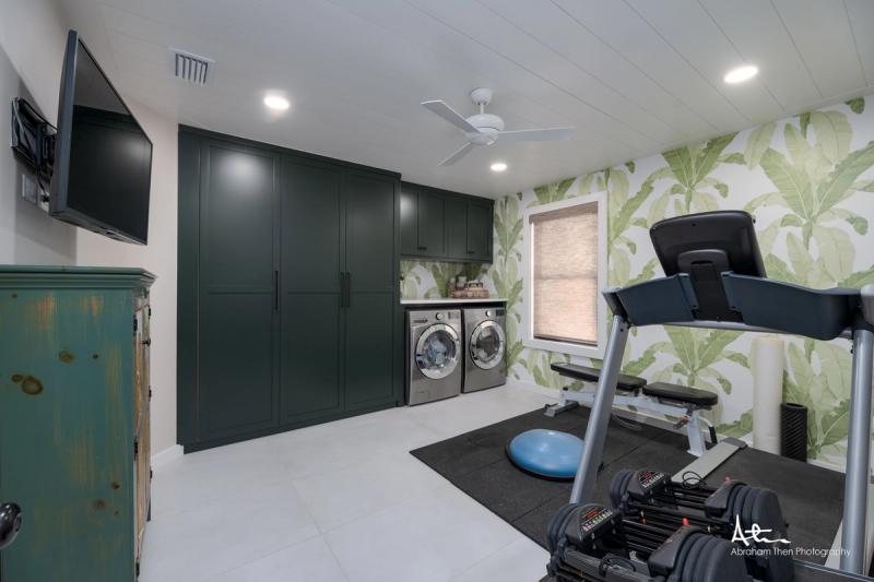 Laundry and Gym Space with Built-In Storage