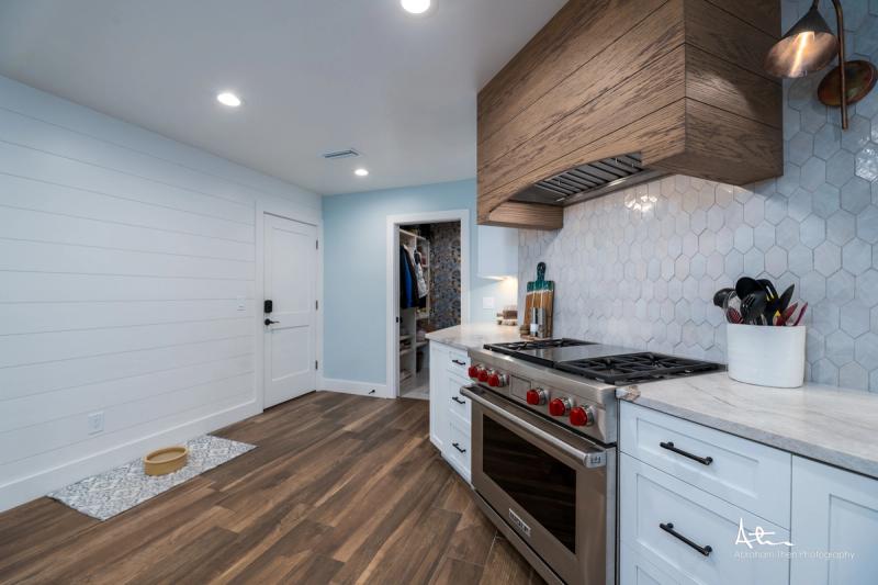 Modern Kitchen Range with Hex Tile Backsplash