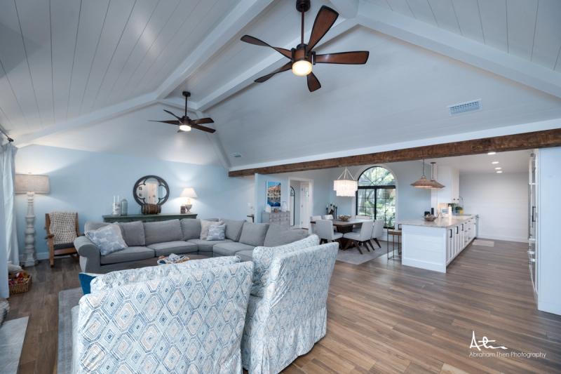Vaulted Open Concept Living Area and Kitchen