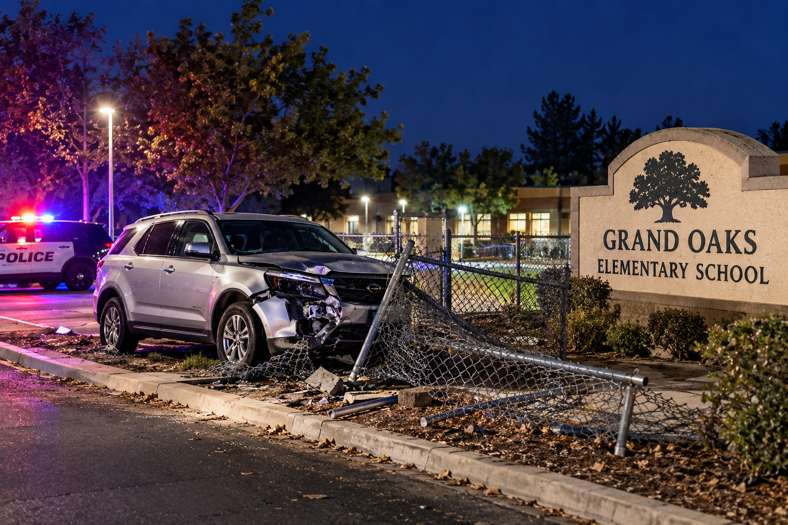 Driver Arrested After Car Crashes Into Grand Oaks Elementary Fence