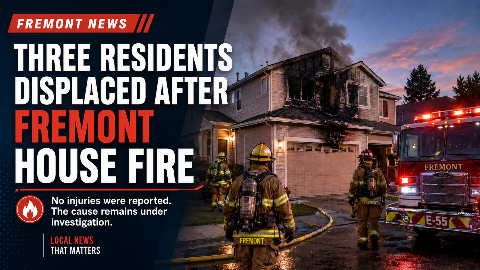 Three Residents Displaced After Fremont House Fire