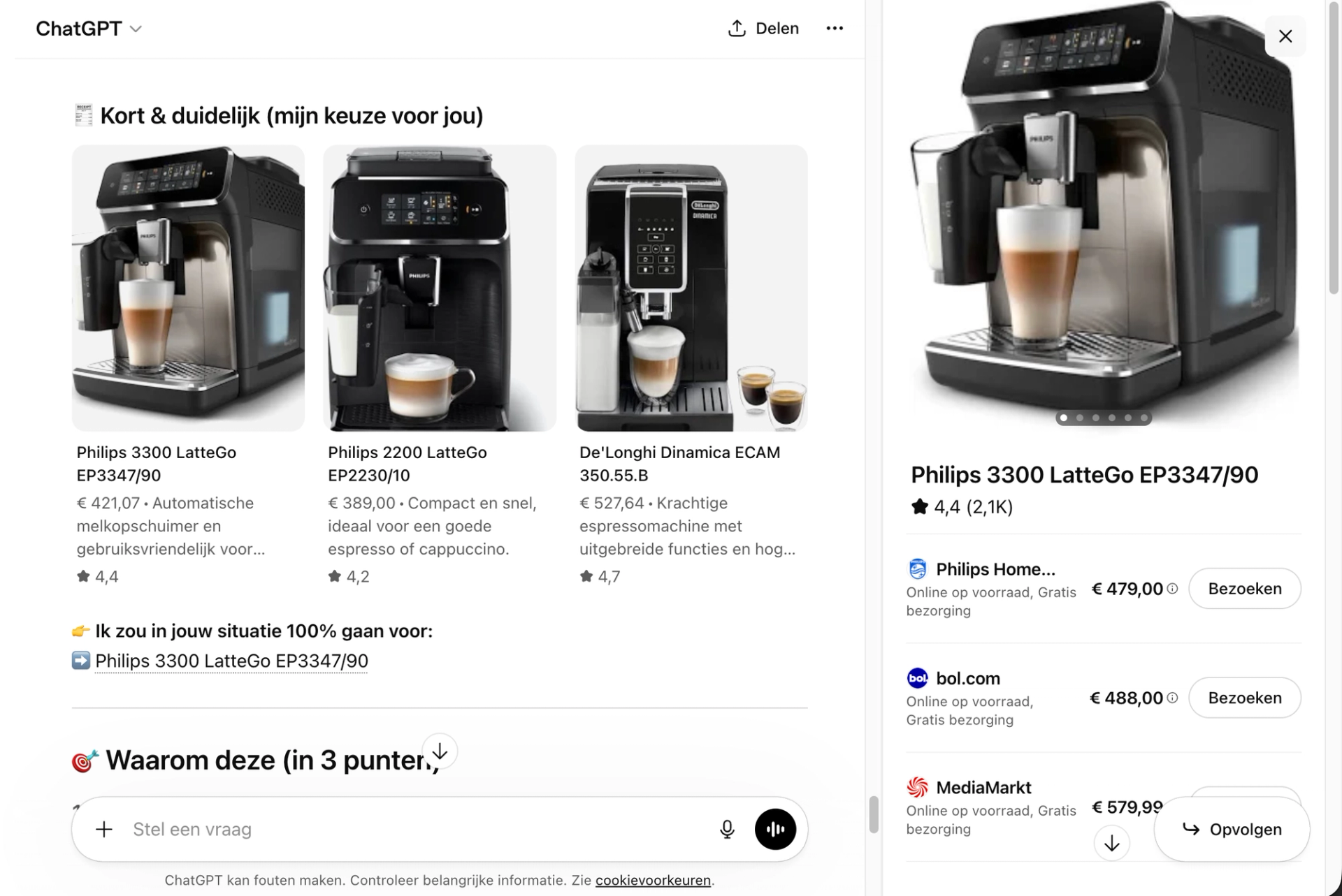 Directe aankoopopties verschijnen in zijbalk of mobiele popup na het aanklikken van de productnaam.