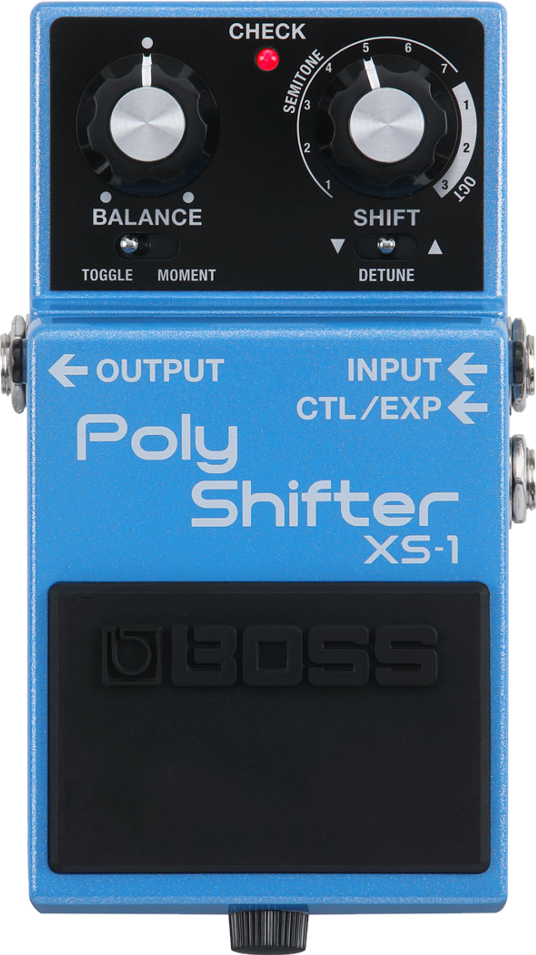 BOSS XS-1 Poly Shifter, top-down, light blue compact enclosure, Balance and Shift knobs, CTL/EXP jack