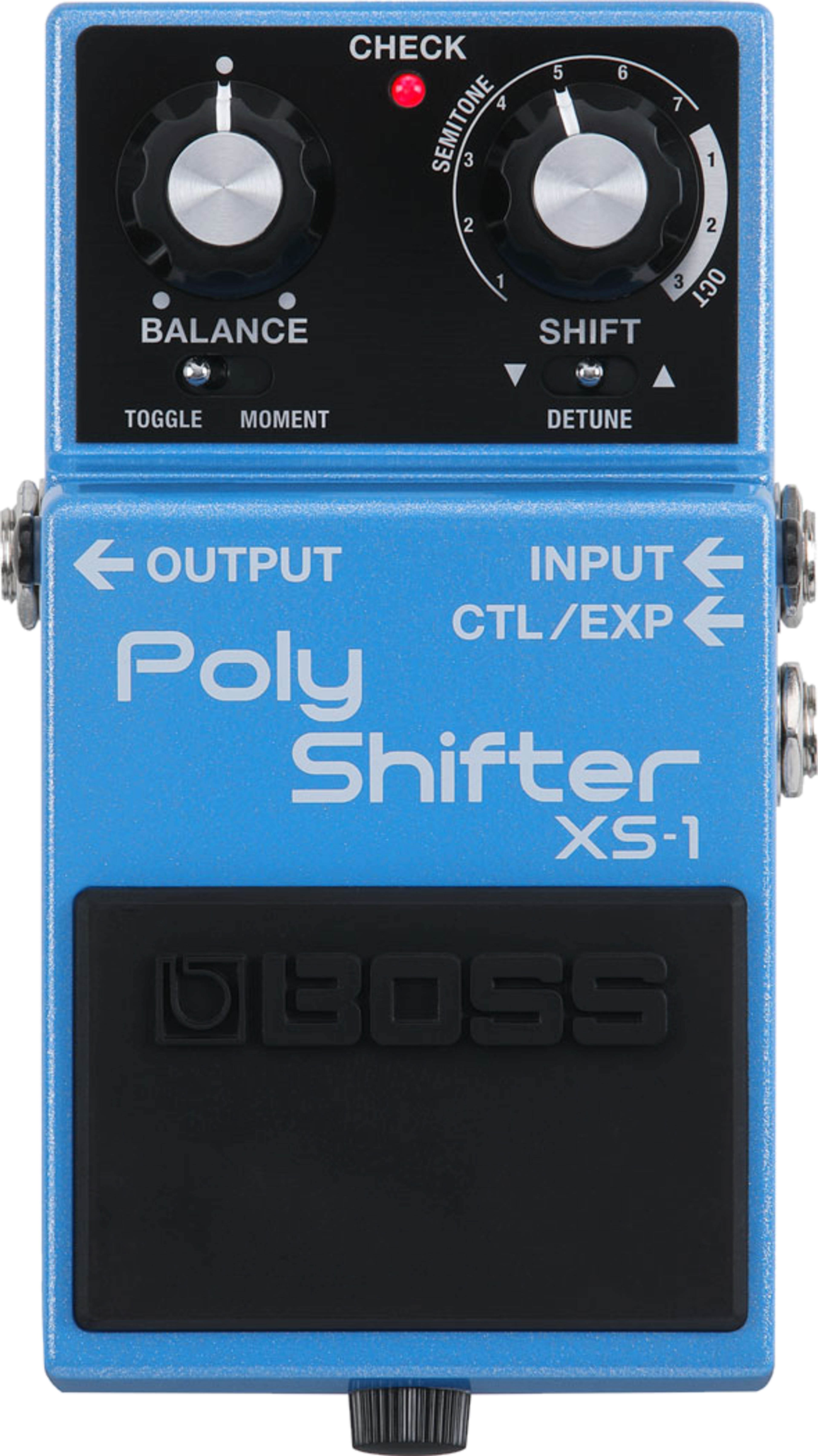 BOSS XS-1 Poly Shifter, top-down, light blue compact enclosure, Balance and Shift knobs, CTL/EXP jack