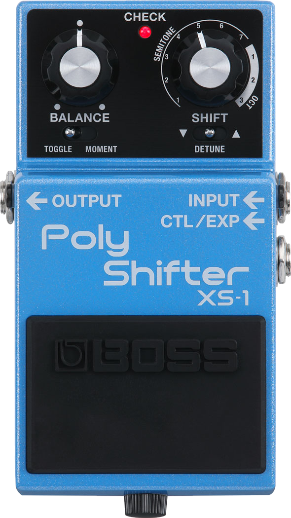 BOSS XS-1 Poly Shifter, top-down, light blue compact enclosure, Balance and Shift knobs, CTL/EXP jack