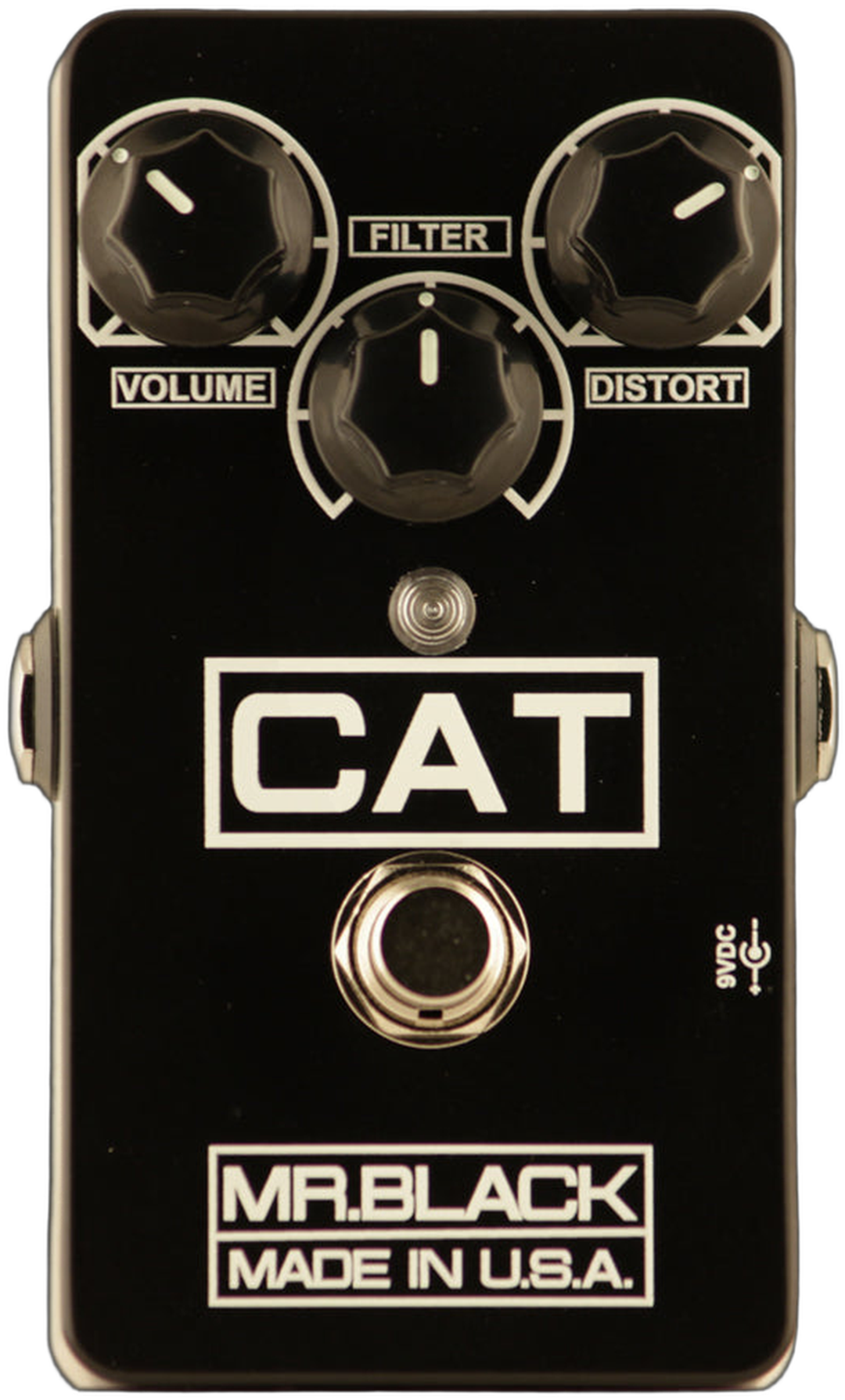Mr. Black CAT Distortion, front packshot, black Hammond enclosure, Volume Distort Filter knobs
