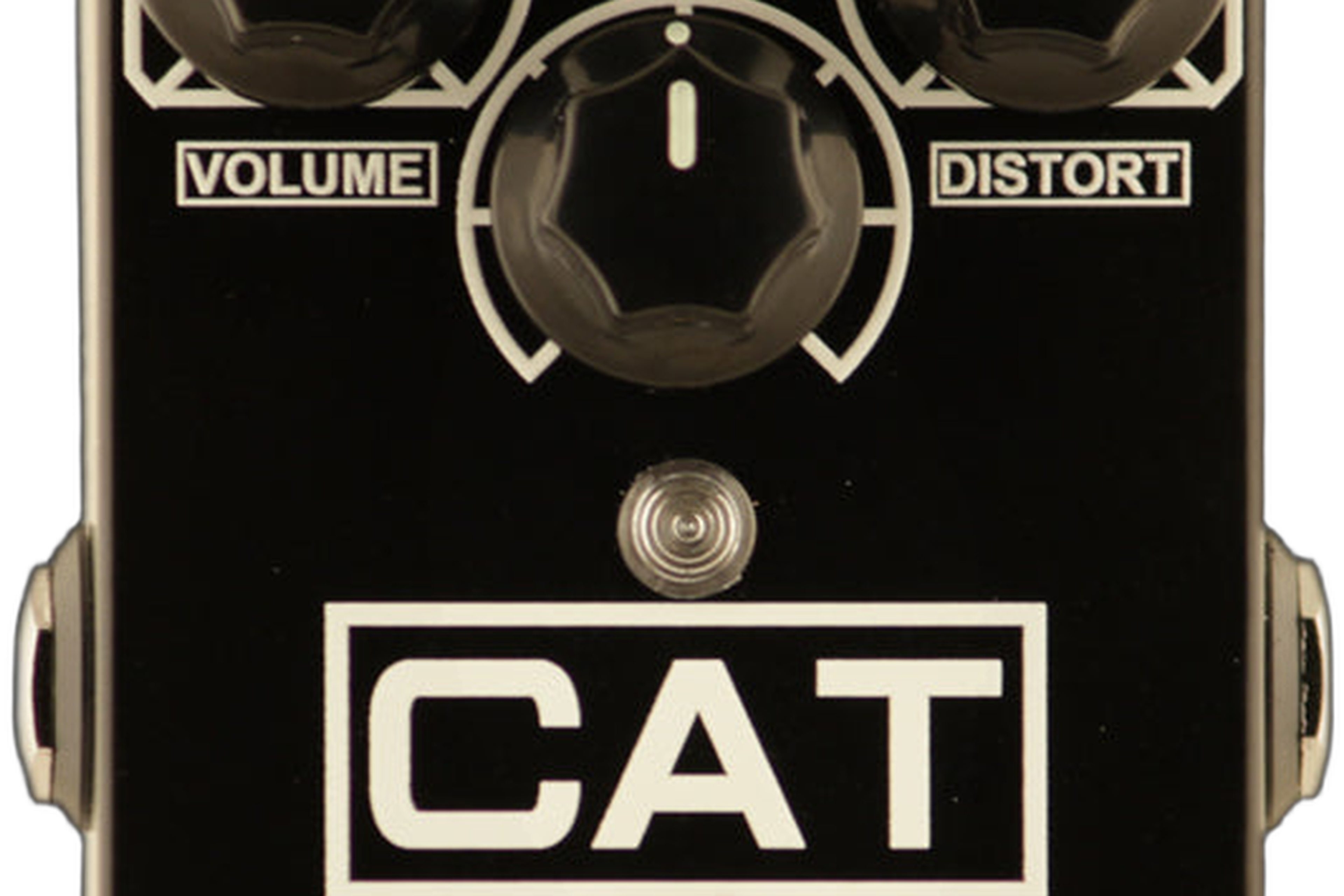 Mr. Black CAT Distortion, front packshot, black enclosure with Volume Distort Filter knobs