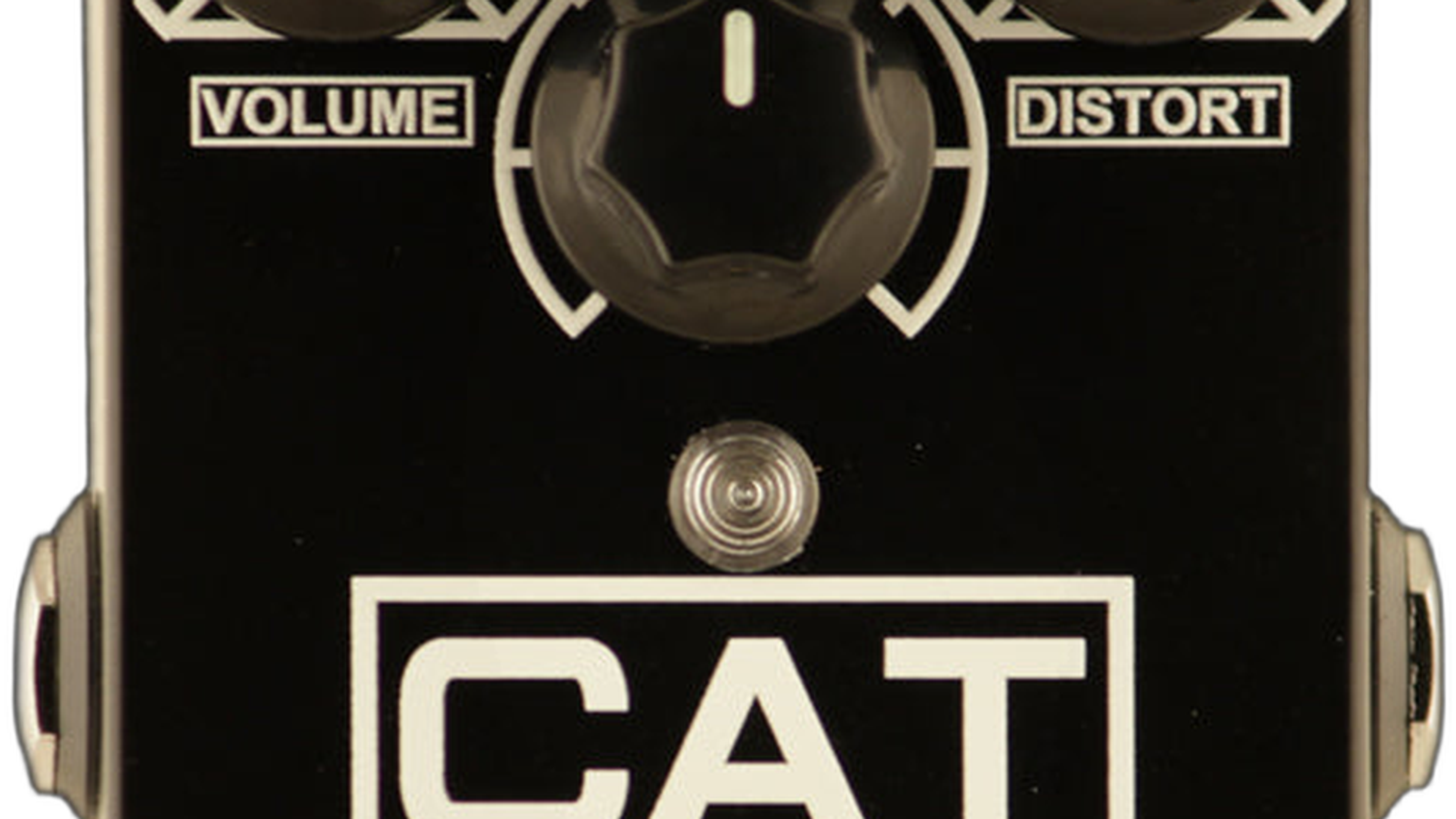 Mr. Black CAT Distortion, front packshot, black enclosure with Volume Distort Filter knobs