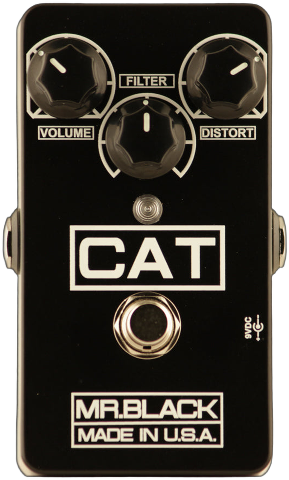 Mr. Black CAT Distortion, front packshot, black Hammond enclosure, Volume Distort Filter knobs