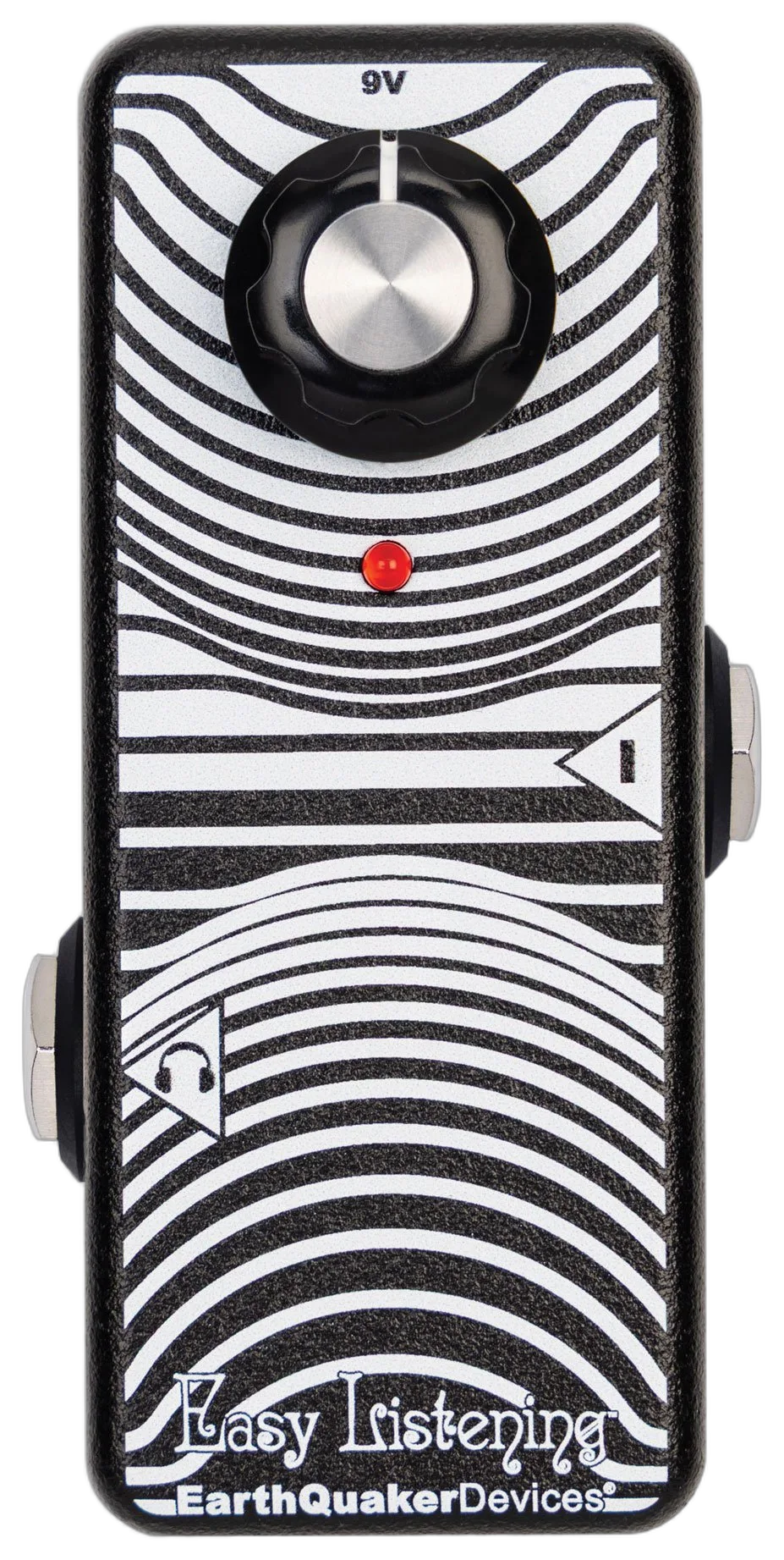 EarthQuaker Devices Easy Listening, top-down view, concentric ripple faceplate, Level knob, headphone-marked TRS out