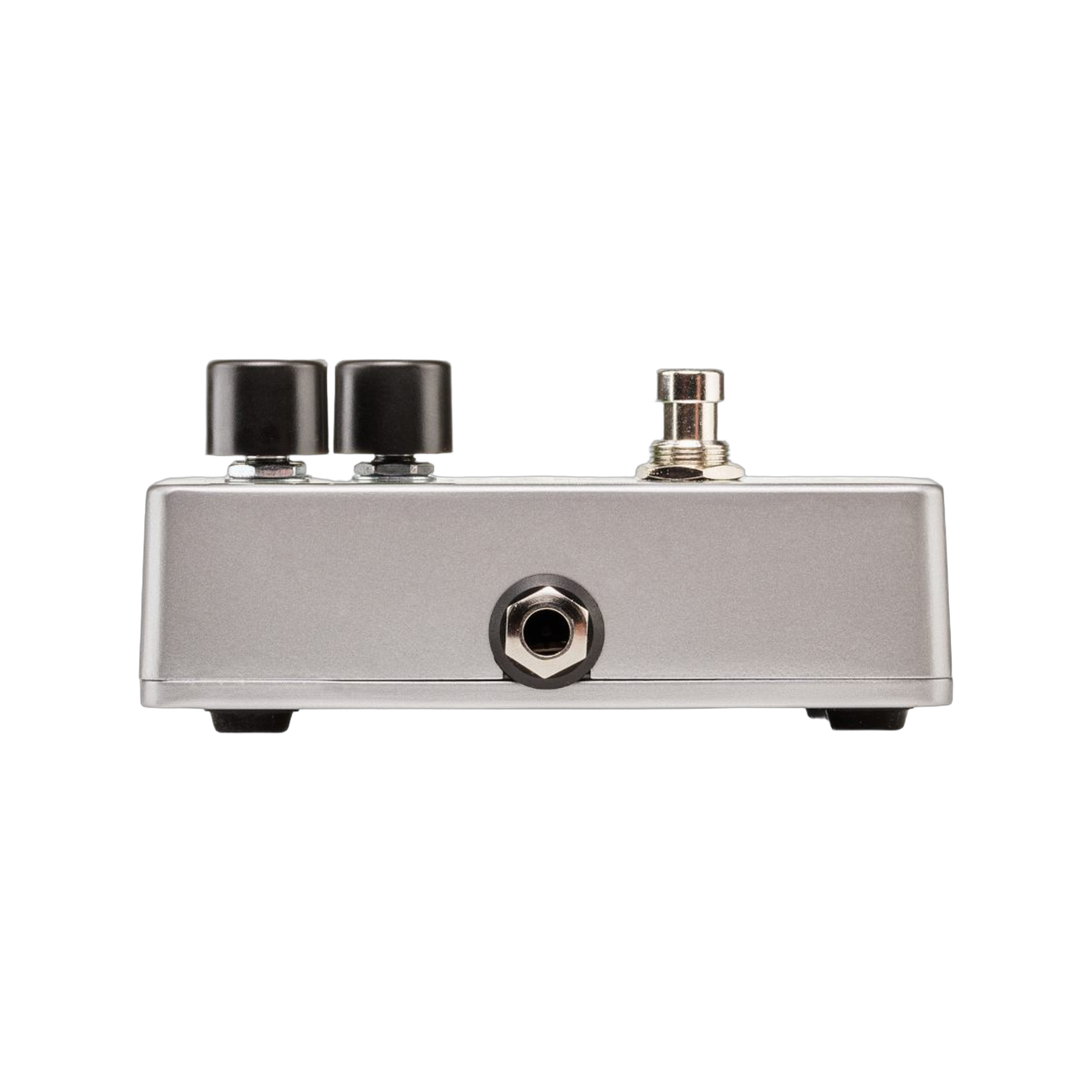 Electro-Harmonix Nano Lizard Queen, side profile, silver enclosure showing jack, knobs and footswitch