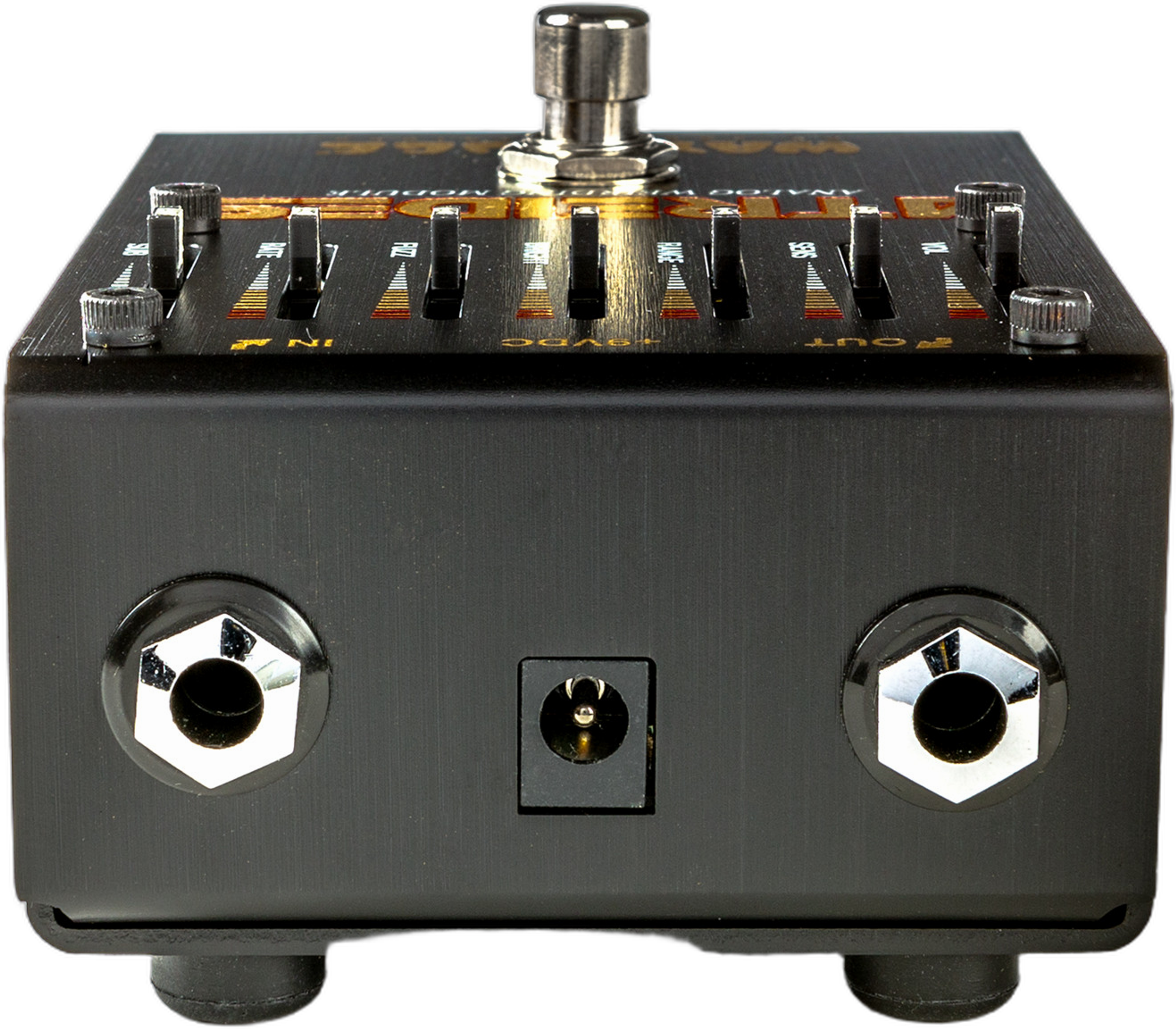 Way Huge Atreides Analog Weirding Module, top-down, black enclosure, seven sliders, WHE900 badge
