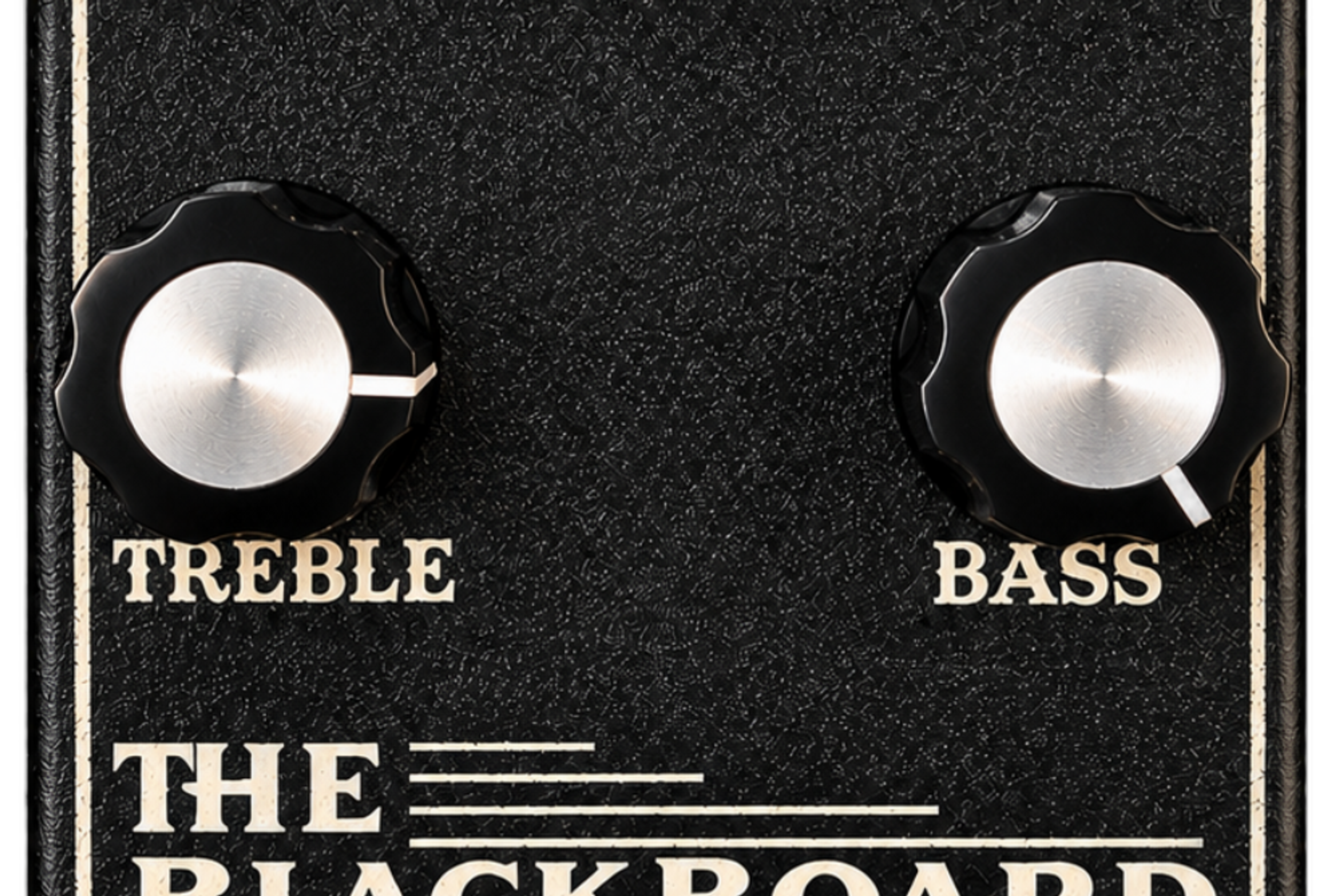 Jade Electric Blackboard Outlaw Overdrive, top-down, black enclosure with five silver knobs, cream chalk-style lettering and red LED