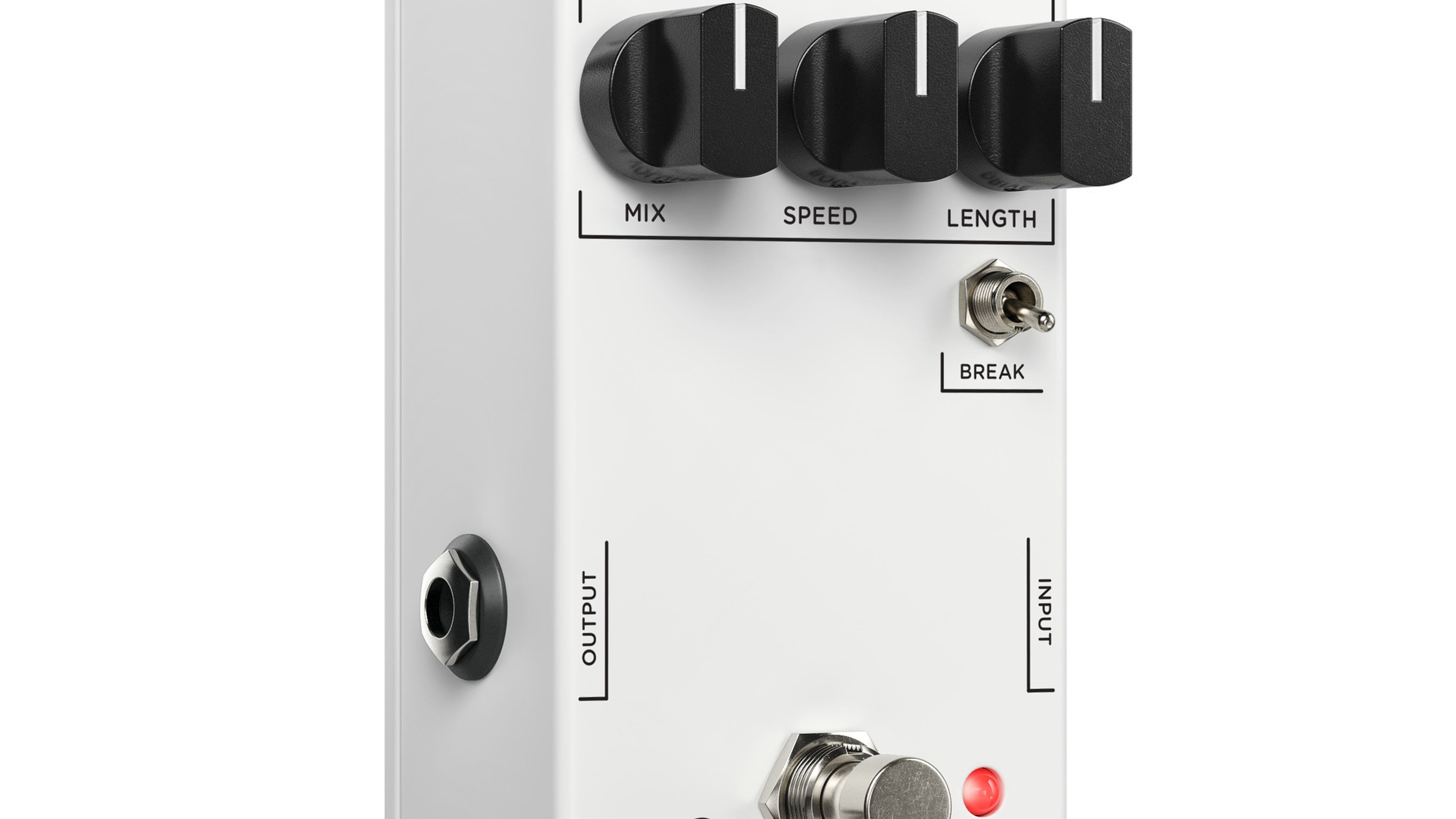 JHS 3 Series PHERB phaser and reverb pedal, angled view with Mix, Speed and Length knobs, BREAK toggle and output jack