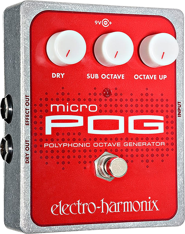 Electro-Harmonix Micro POG polyphonic octave generator pedal, front view