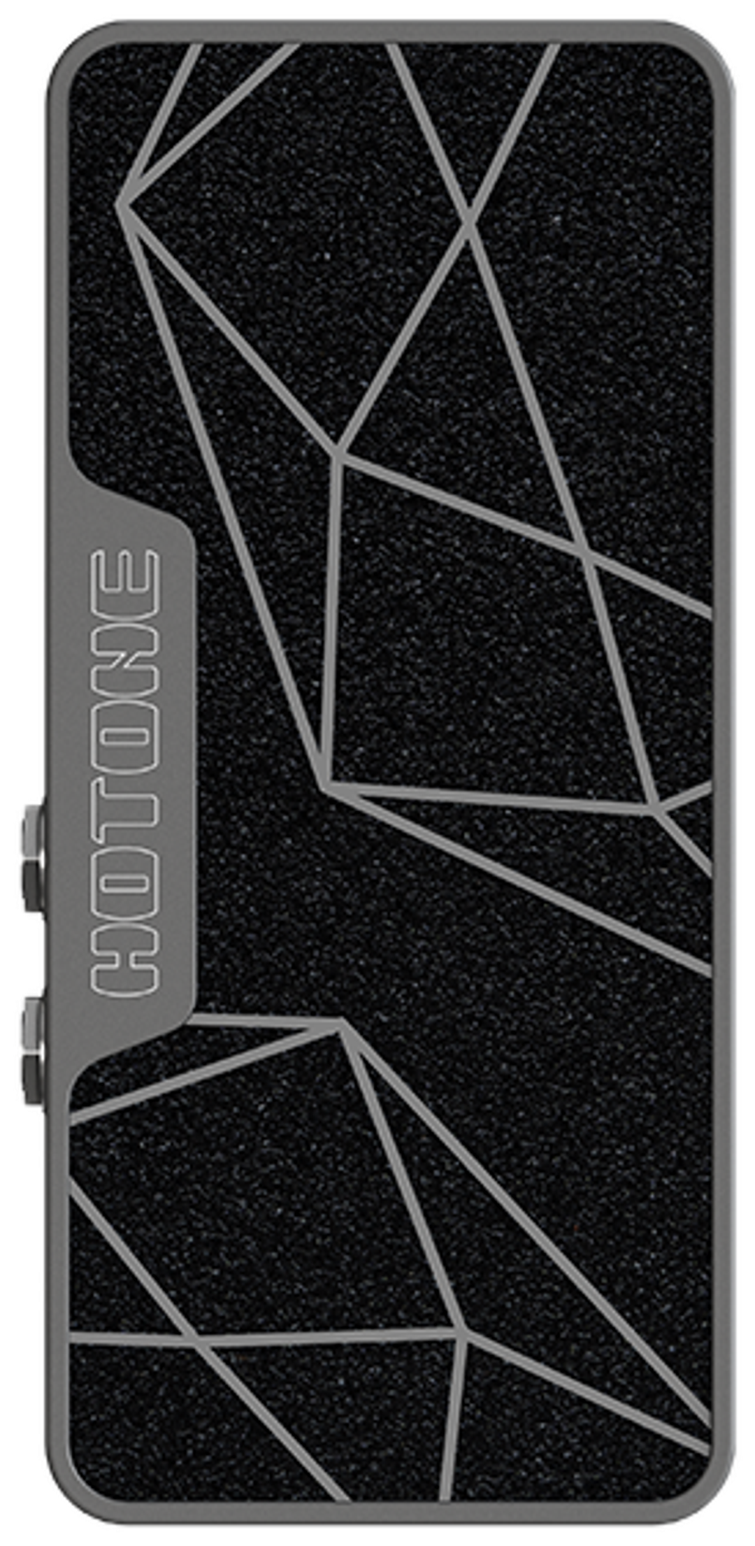 Hotone Ampero II Press, top-down view, black treadle with grey geometric pattern, Hotone logo on side panel